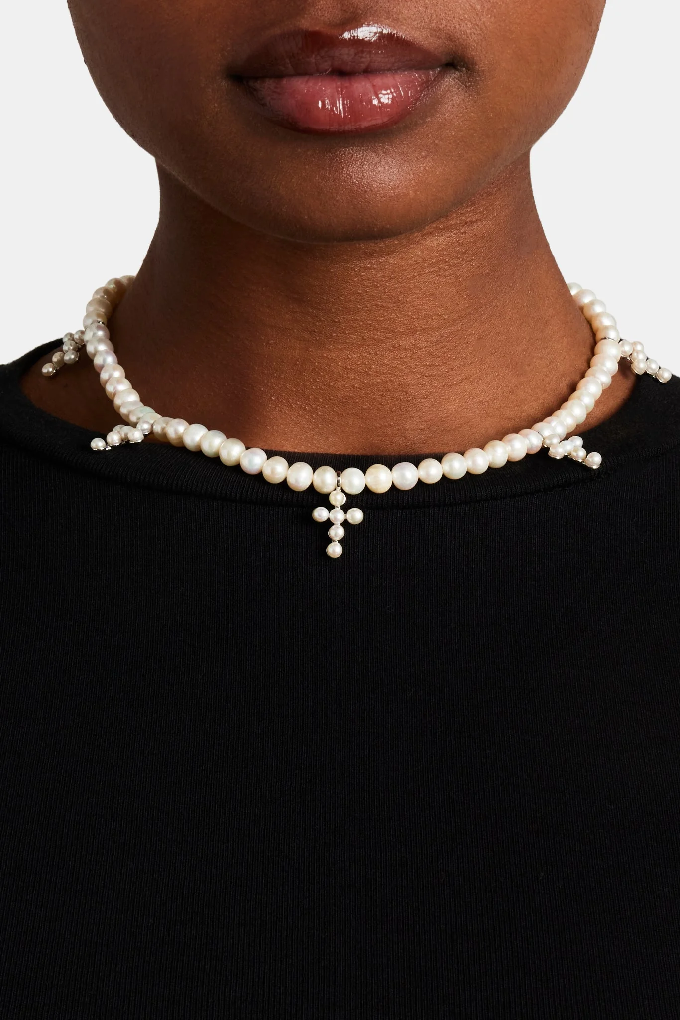 925 6mm Freshwater Pearl Cross Necklace - Image 4