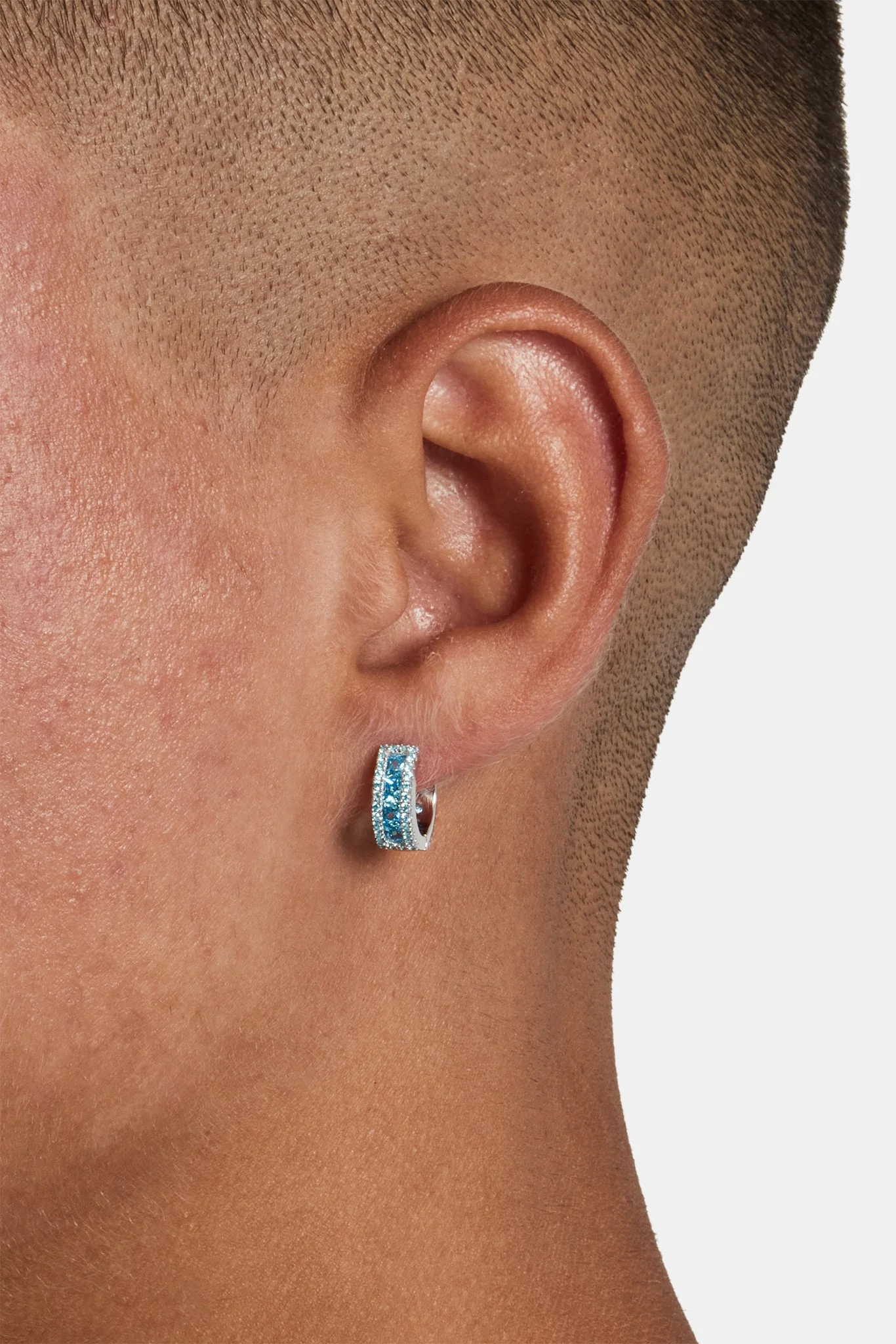 925 Aqua Baguette Hoop Earrings - White - 10mm - Image 2