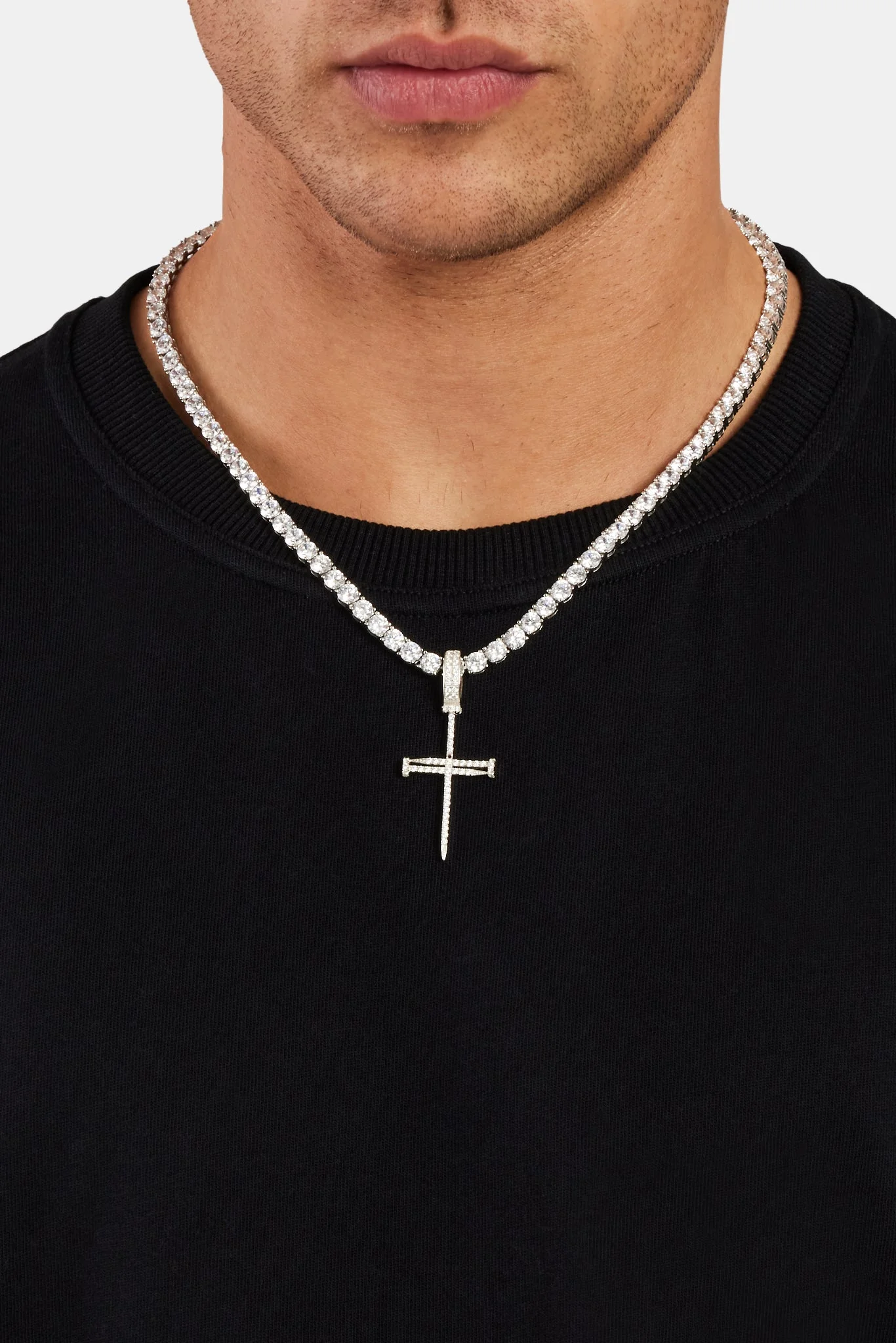 925 Sterling Silver Iced Nail Cross Pendant - Image 2
