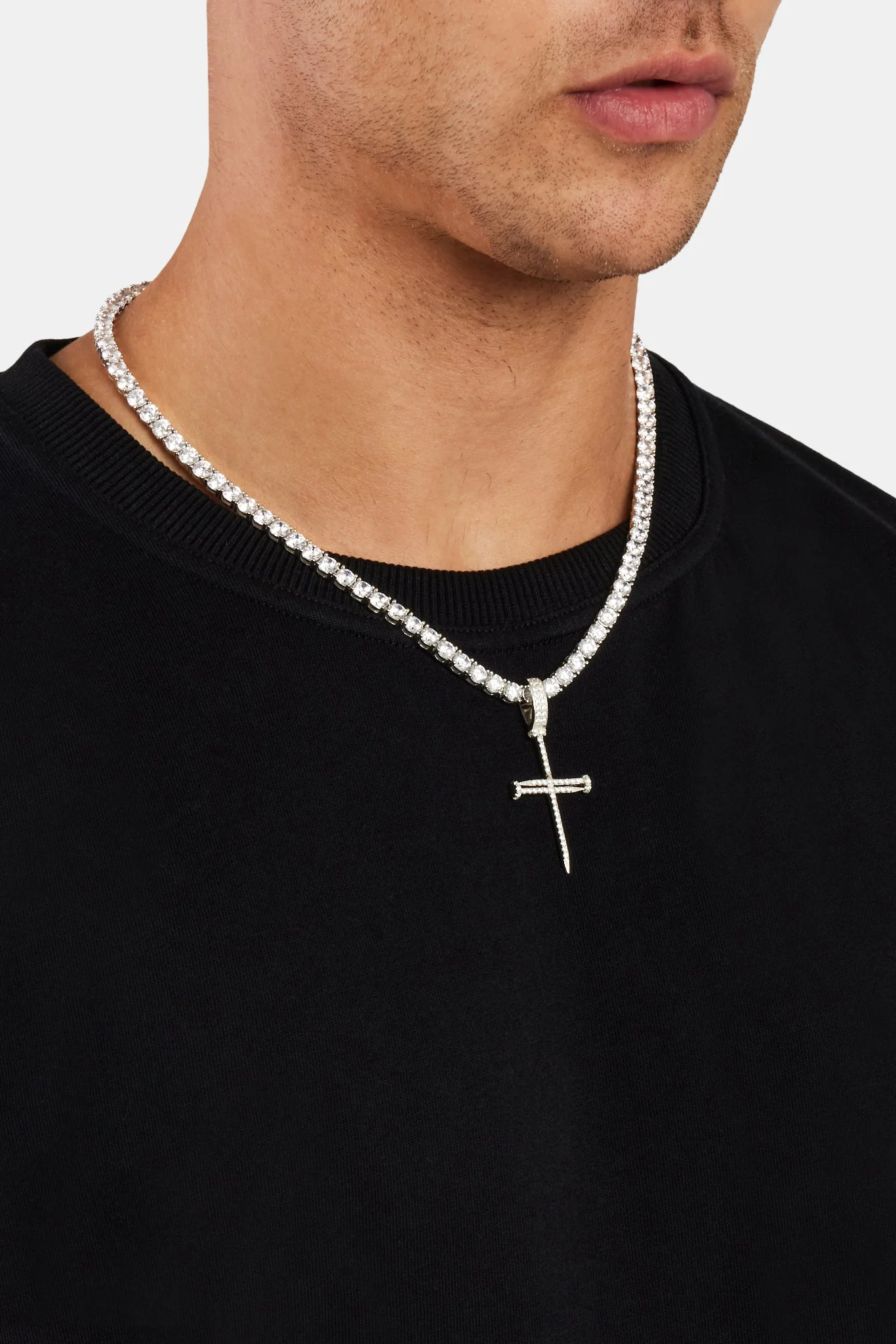925 Sterling Silver Iced Nail Cross Pendant - Image 3