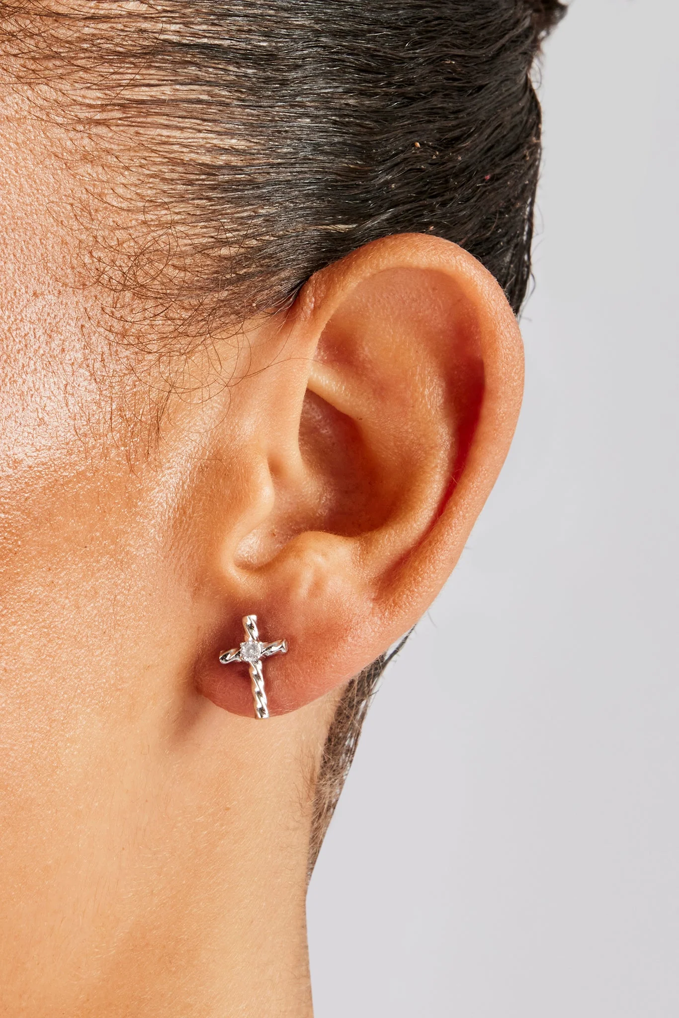 925 Twist Cross Stud Earrings - White - 14mm - Image 2