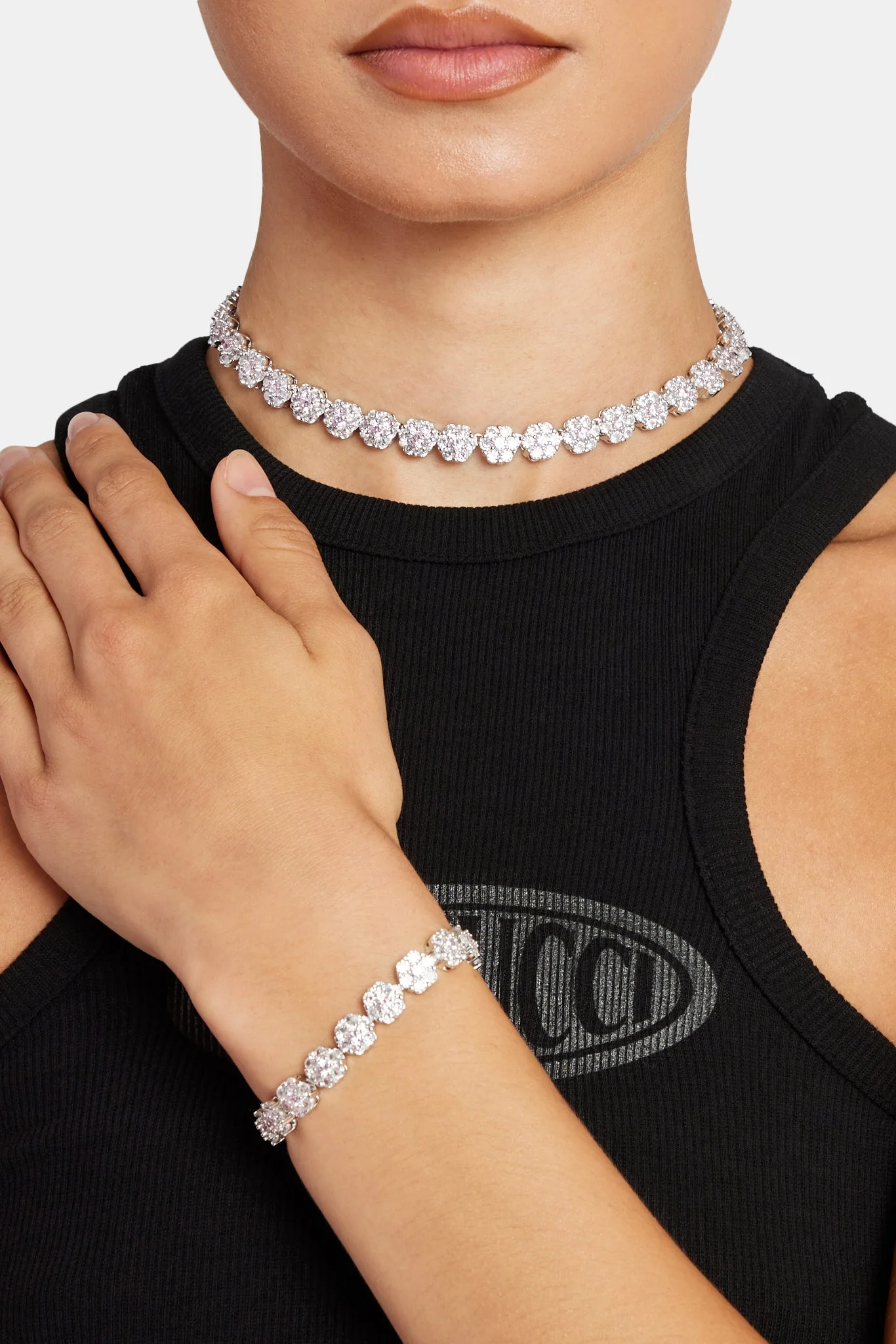 9mm Iced CZ Clear Flower Tennis Choker - Image 2