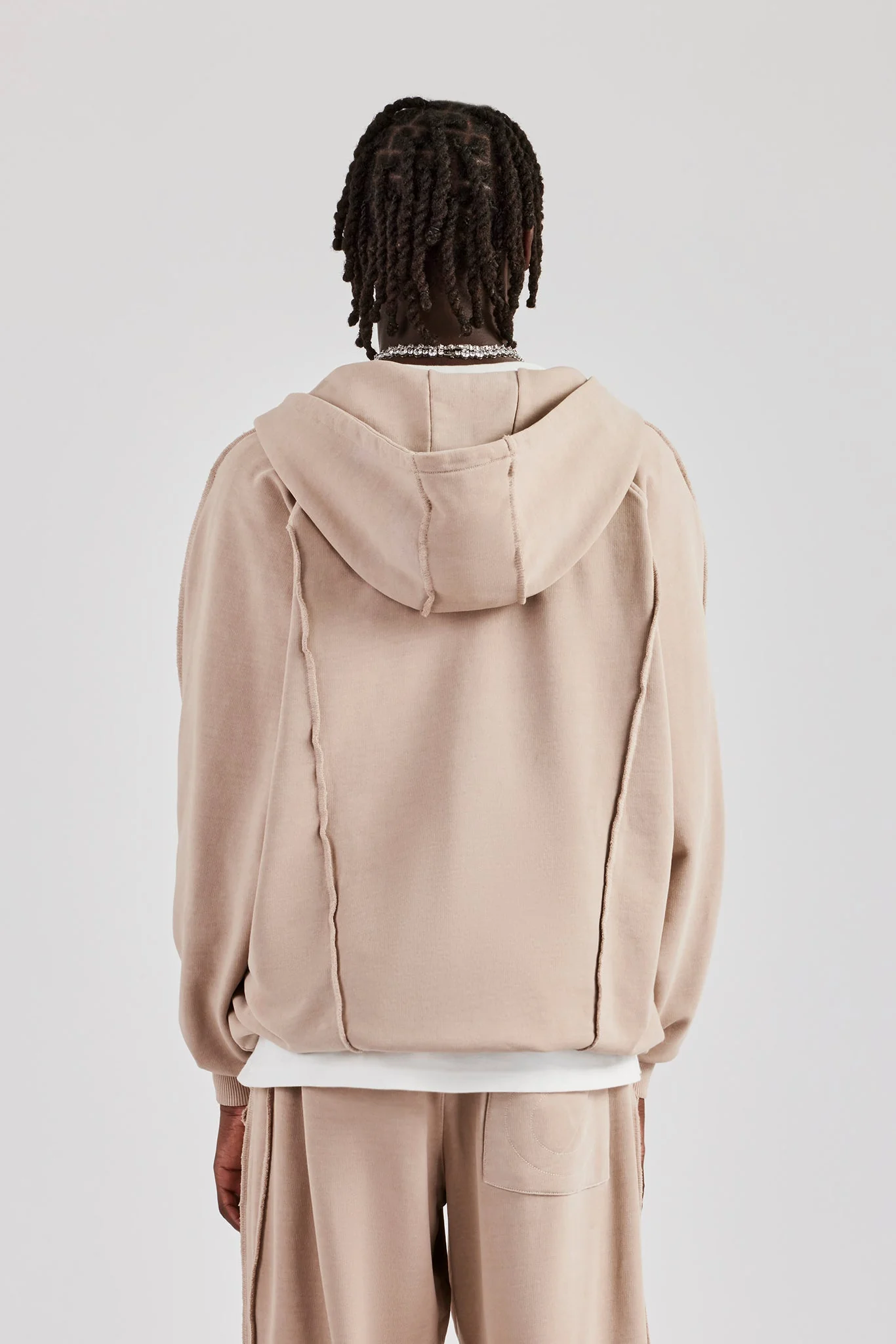 Acid Exposed Seam Zip Through Hoodie - Stone - Image 3
