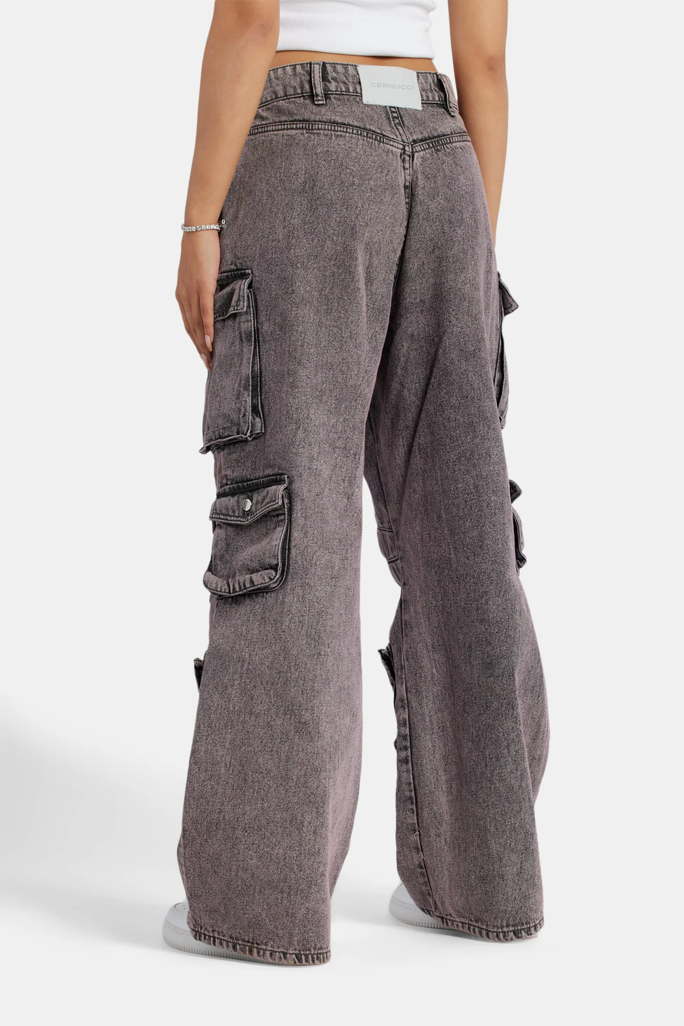 Acid Wash Baggy Cargo Jeans - Pink - Image 4