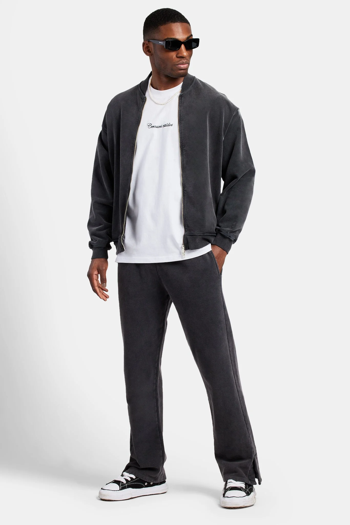 Acid Wash Jersey Bomber Zip Through - Charcoal - Image 2