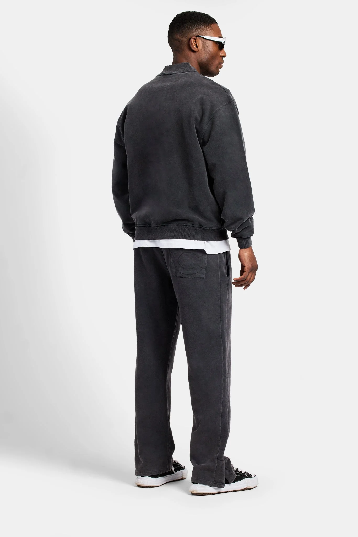 Acid Wash Jersey Bomber Zip Through - Charcoal - Image 4