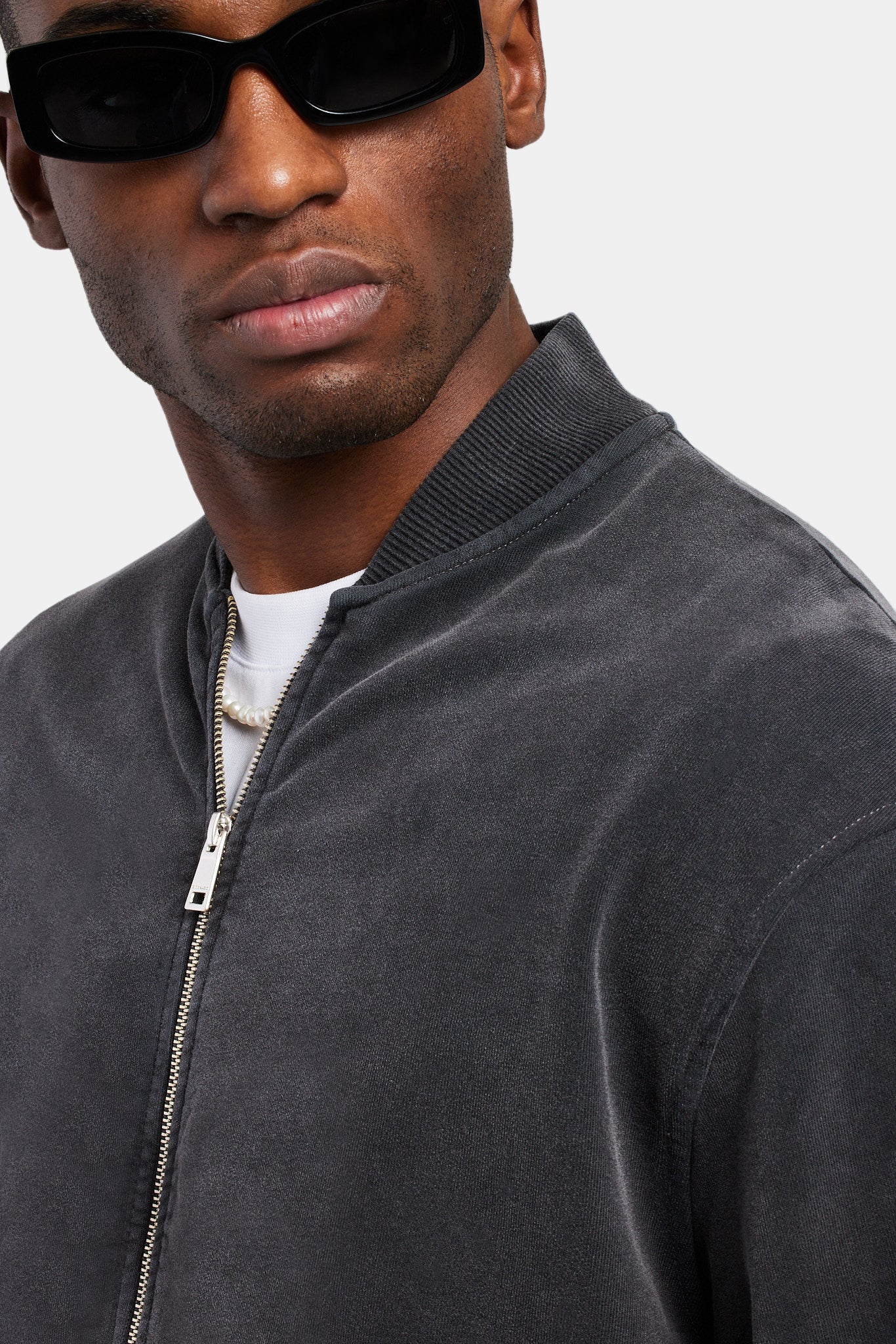 Acid Wash Jersey Bomber Zip Through - Charcoal - Image 5