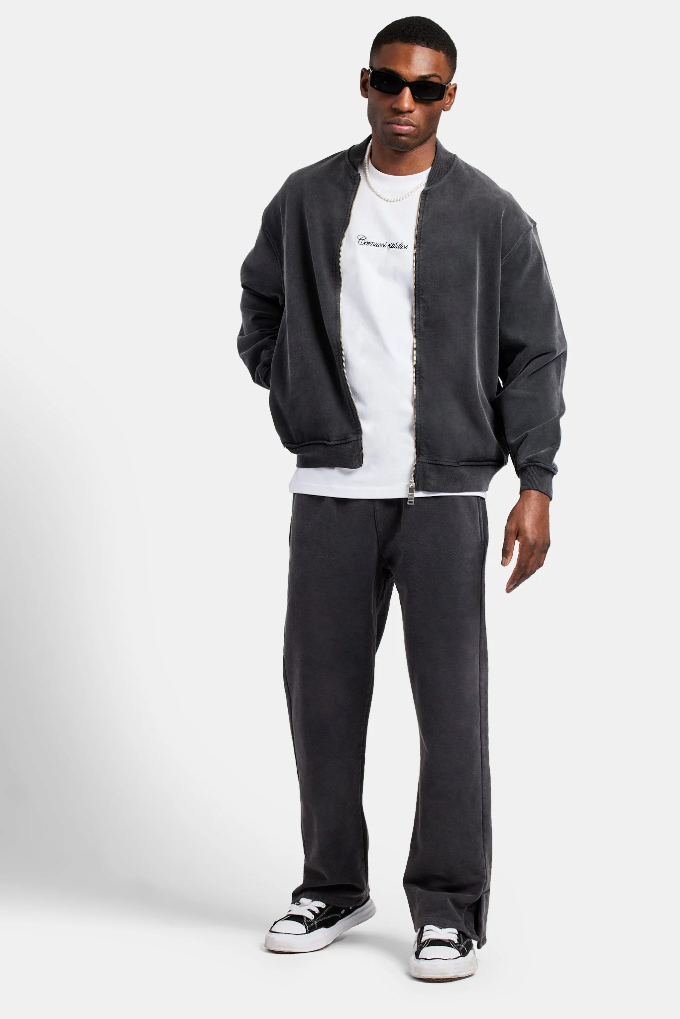 Acid Wash Jersey Bomber Zip Through - Charcoal - Image 6