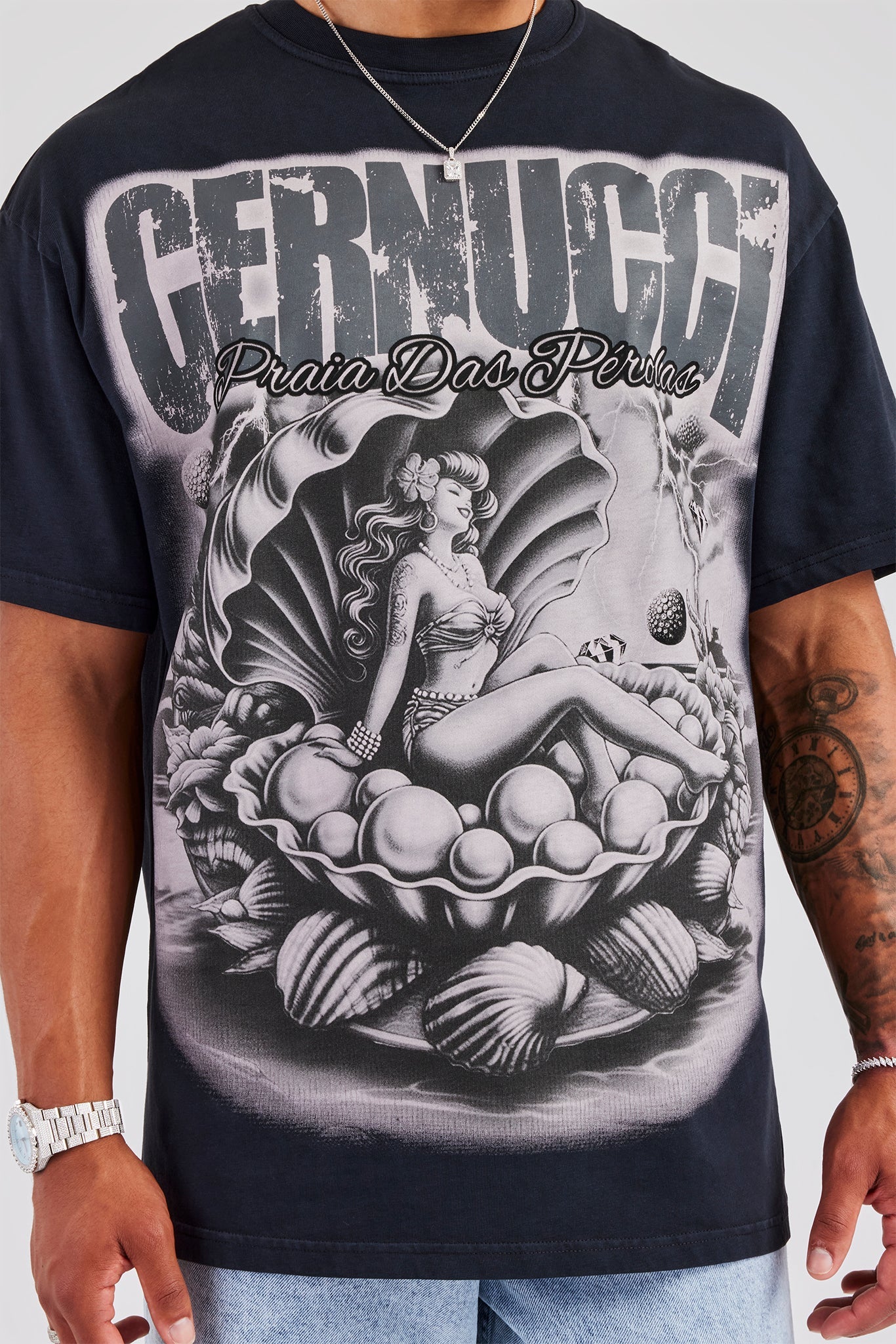 Acid Wash Praia Das Perolas Oversized T-Shirt - Charcoal - Image 3