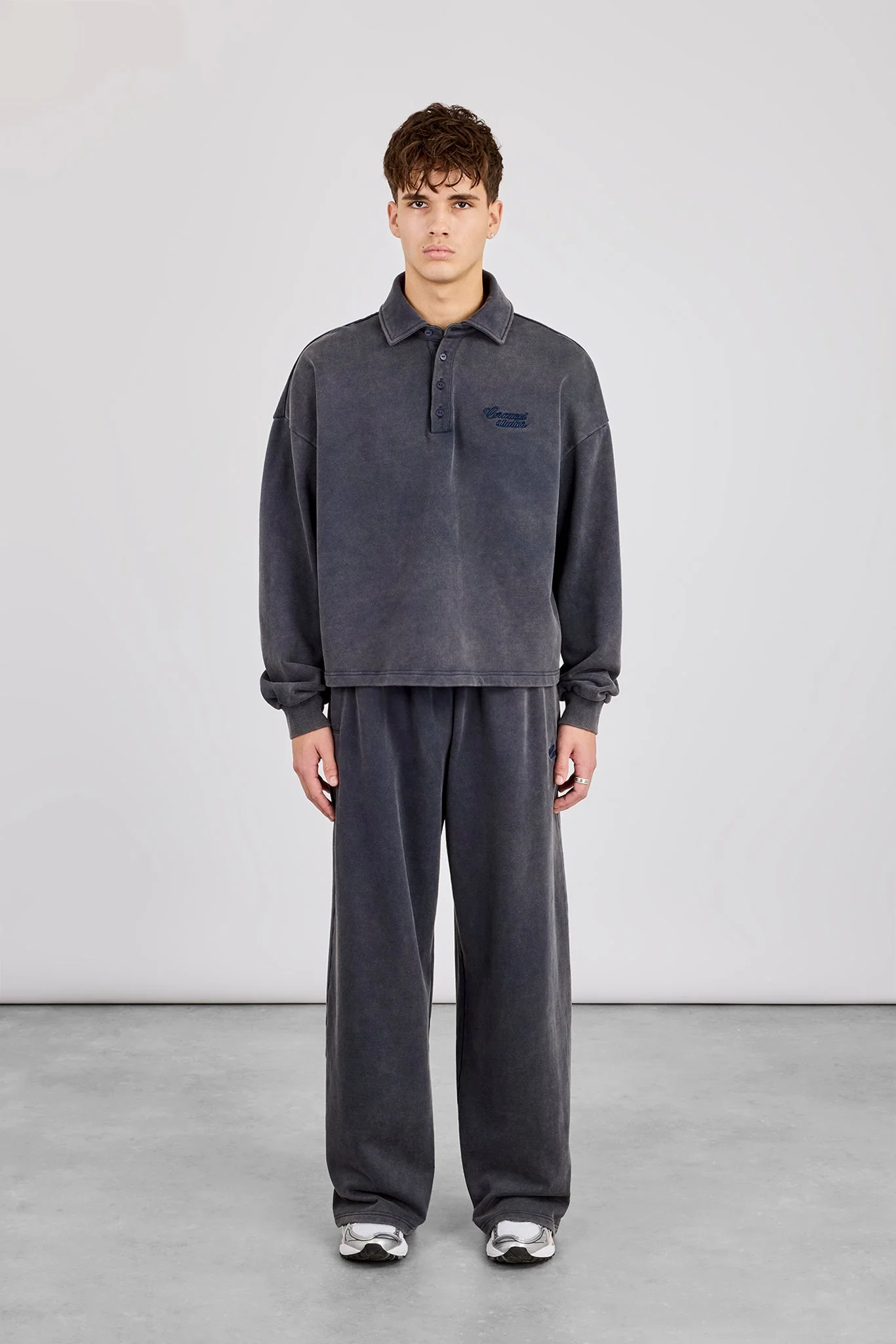 Acid Wash Rugby Polo & Baggy Jogger - Washed Navy - Image 2