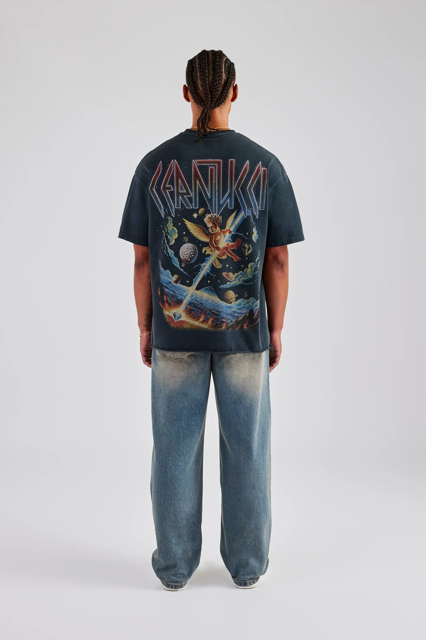 Acid Wash Space Cherub Oversized T-Shirt - Charcoal - Image 2