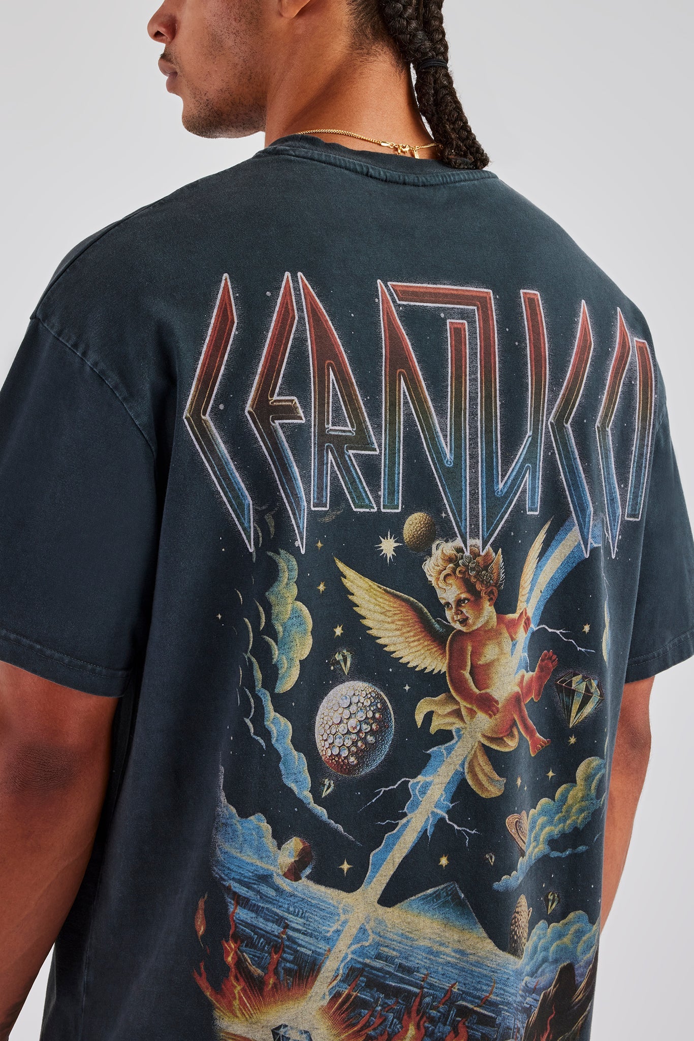 Acid Wash Space Cherub Oversized T-Shirt - Charcoal - Image 4