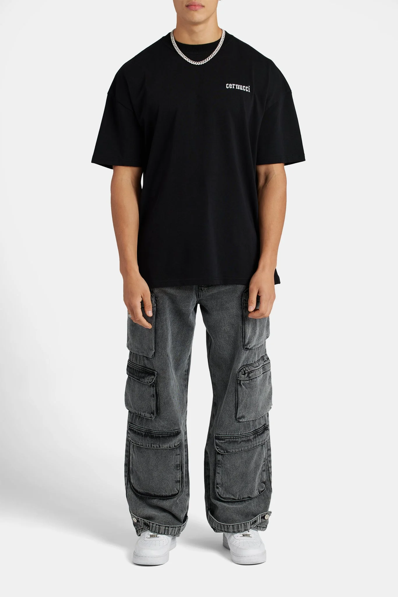 Acid Wash Utility Cargo Jeans - Black - Image 4