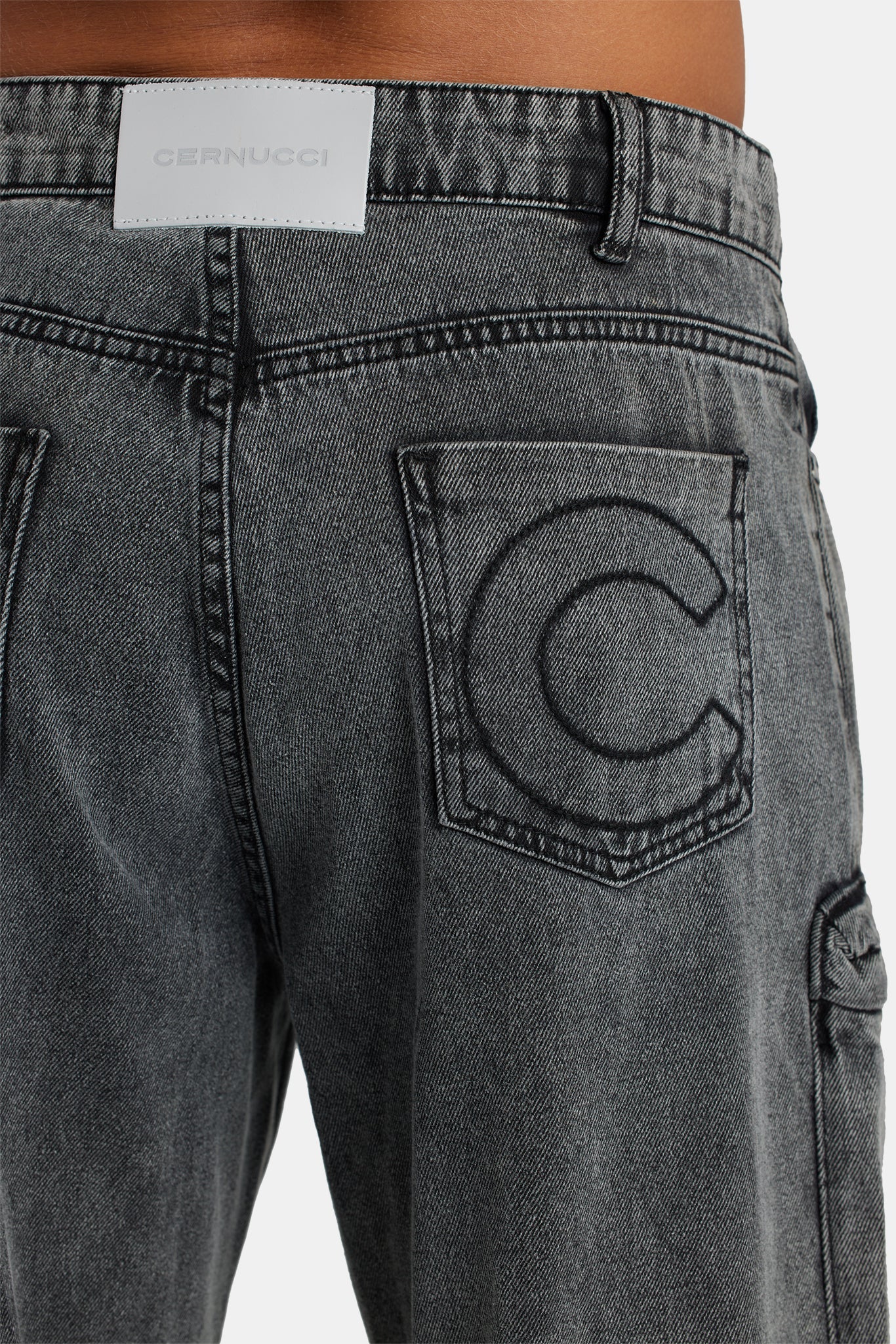 Acid Wash Utility Cargo Jeans - Black - Image 5