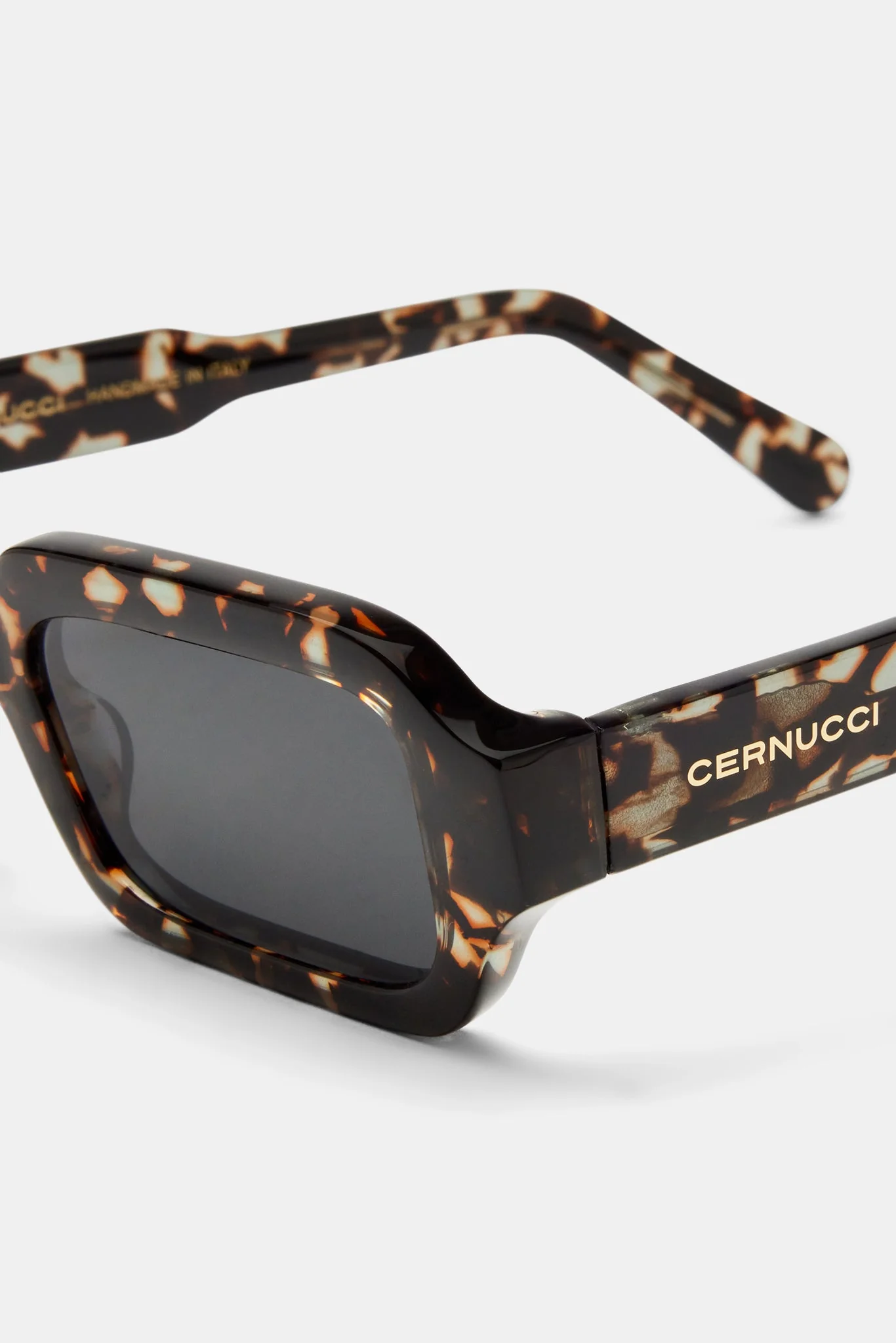 Angled Slim Rectangle Marble Acetate Frame Sunglasses - Black - Image 3