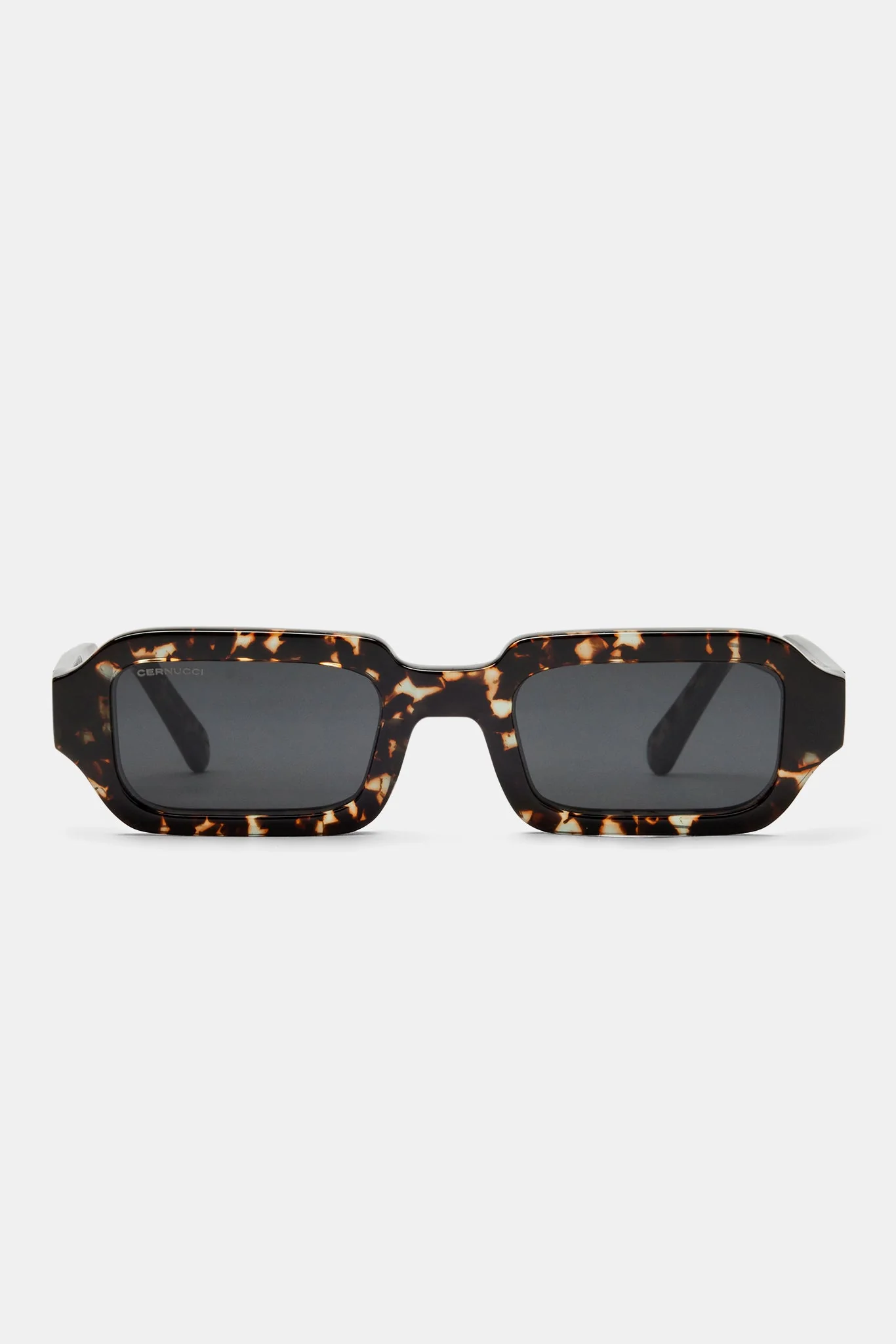 Angled Slim Rectangle Marble Acetate Frame Sunglasses - Black - Image 5