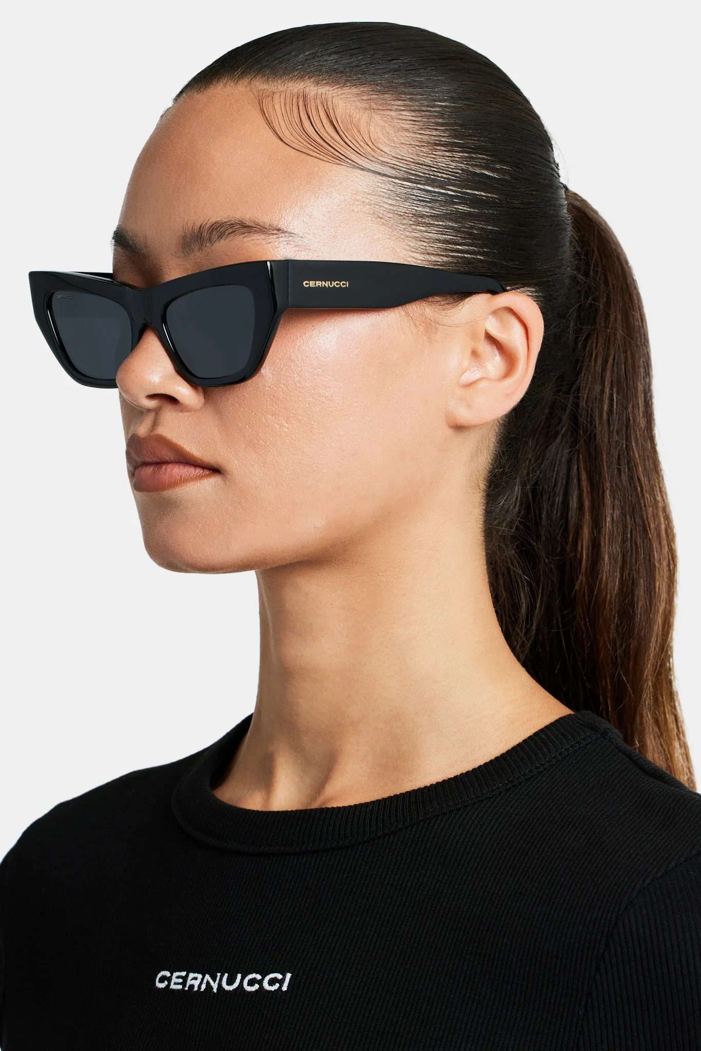 Angled Square Acetate Sunglasses - Black - Image 2