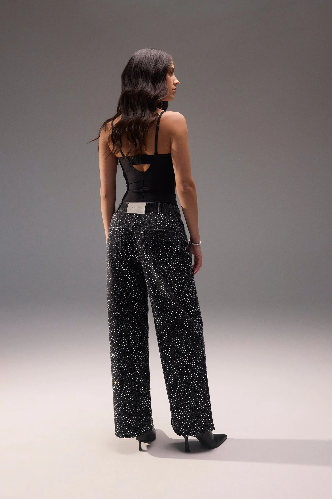 Baggy All Over Rhinestone Jean - Washed Black - Image 3