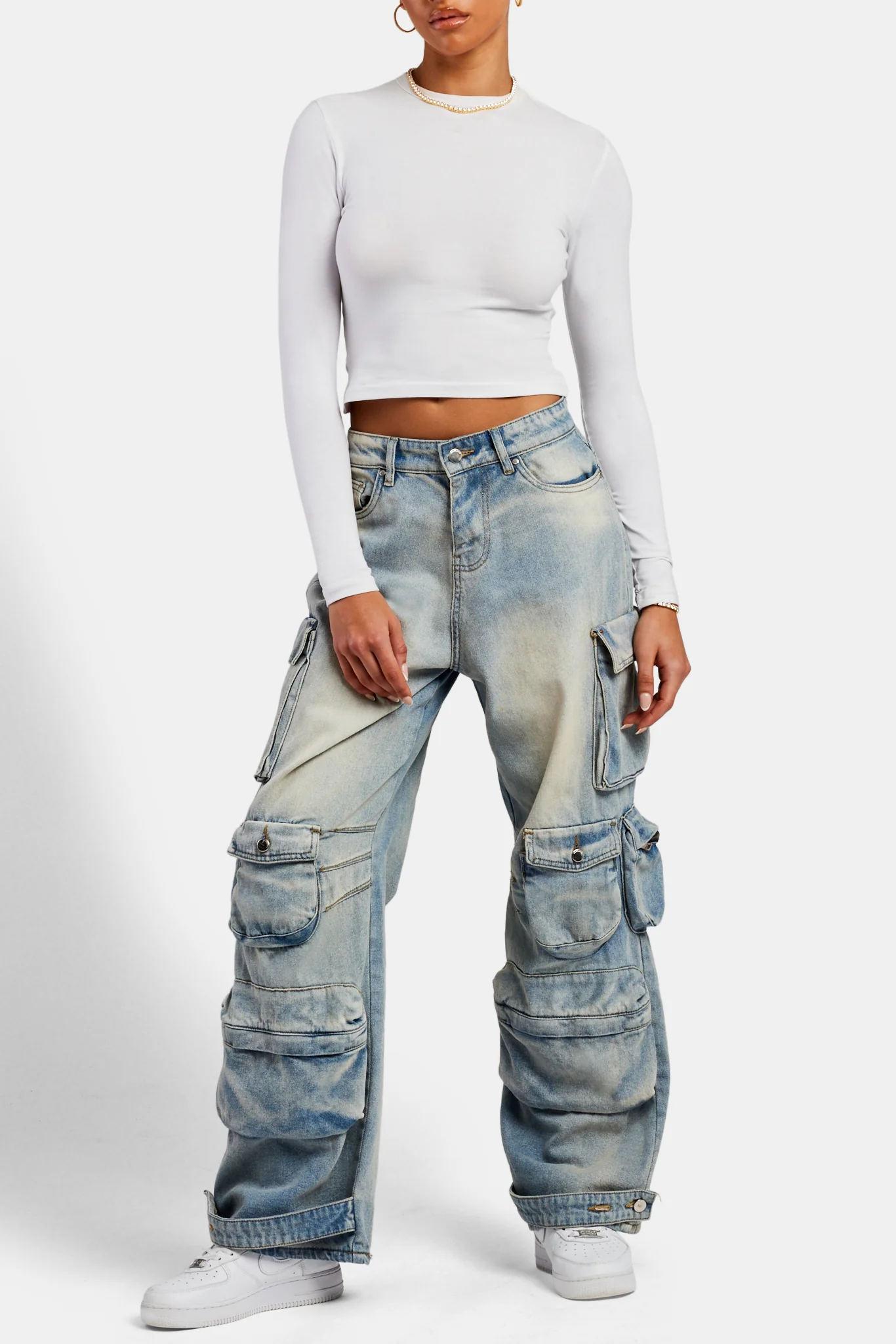 Baggy Cargo Jeans - Bleach Wash - Image 2