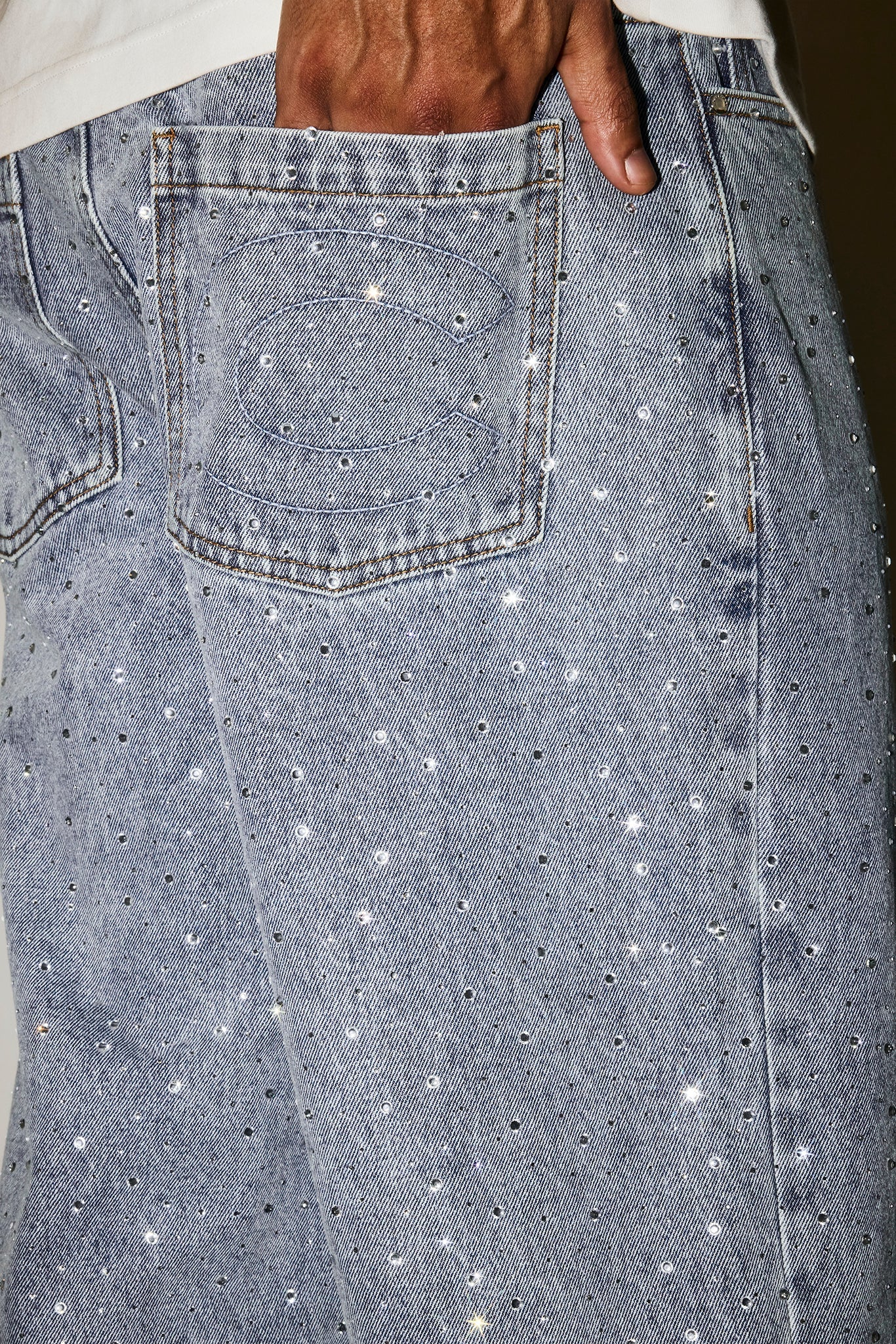 Baggy Fit Rhinestone Jean - Antique Wash - Image 3