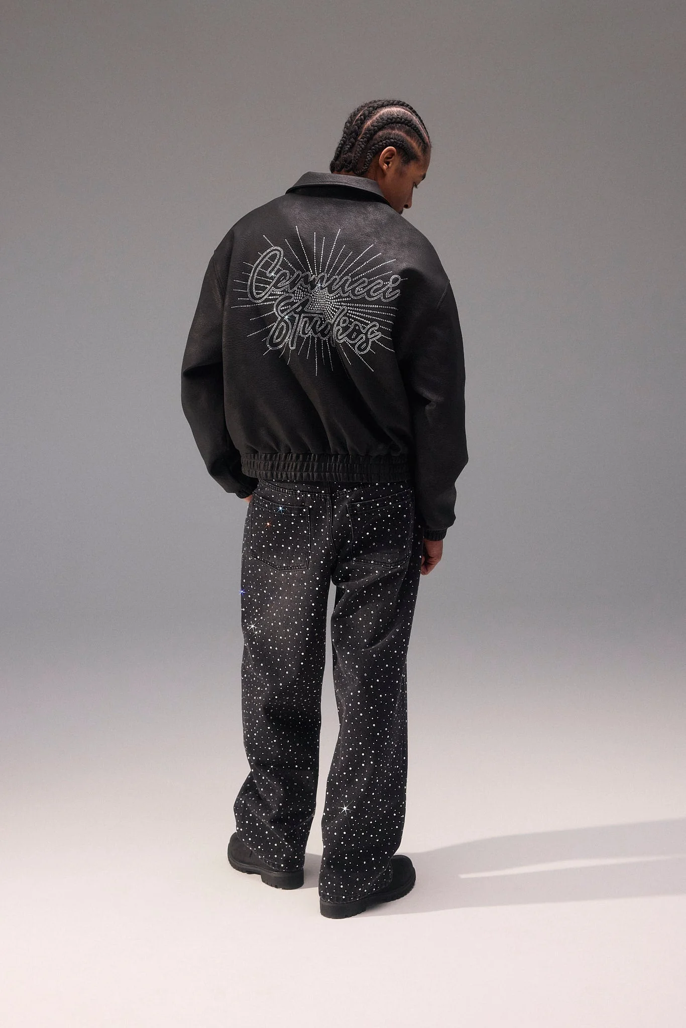 Baggy Fit Rhinestone Jean - Black - Image 2