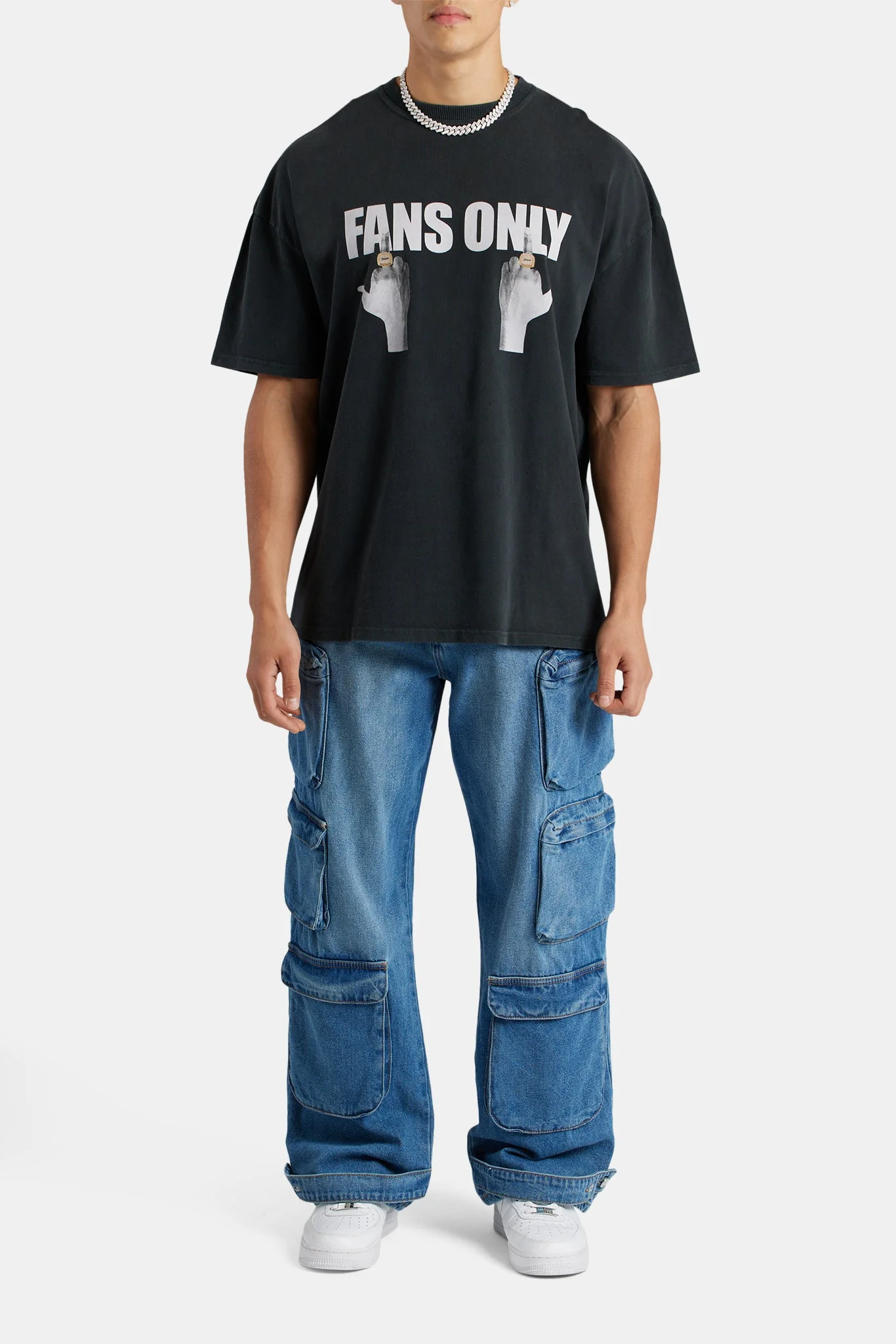Baggy Utility Cargo Jeans - Mid Blue - Image 4