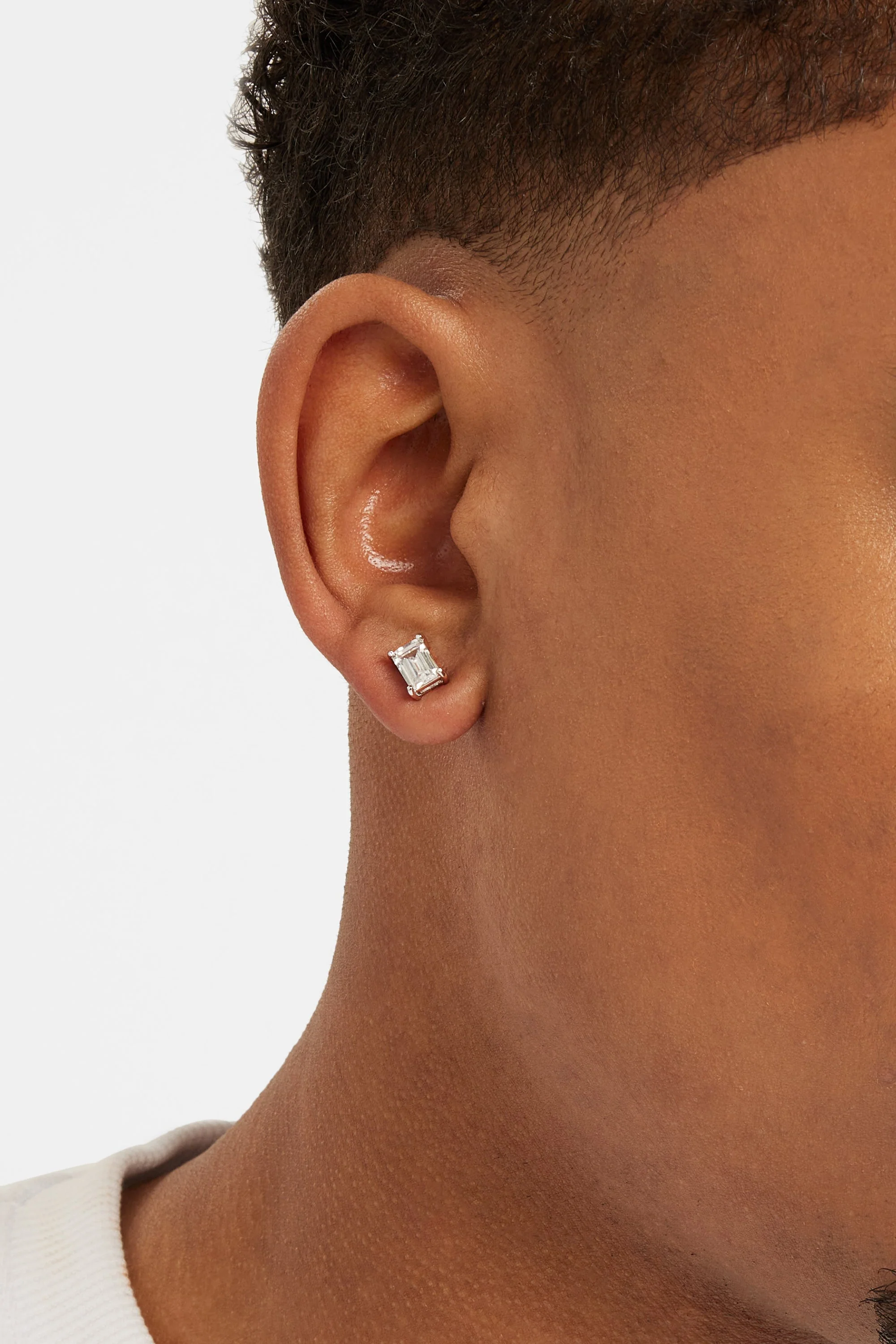 Baguette Stone Stud Earrings - 6mm - Image 2