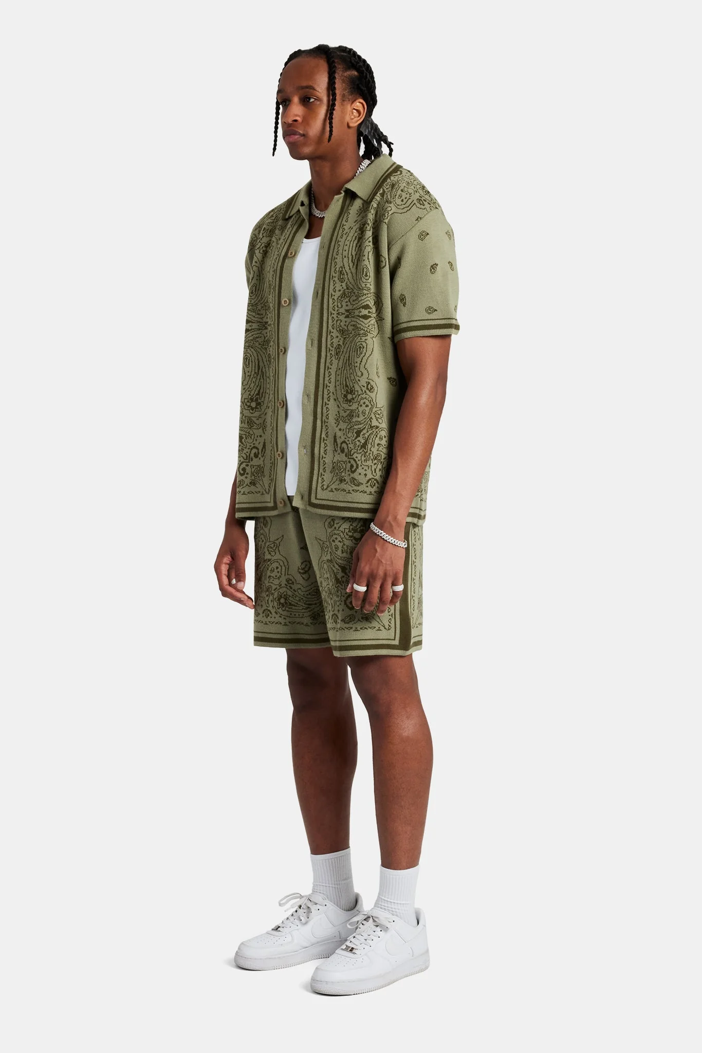 Bandana Knit Shirt & Short Set - Green - Image 2