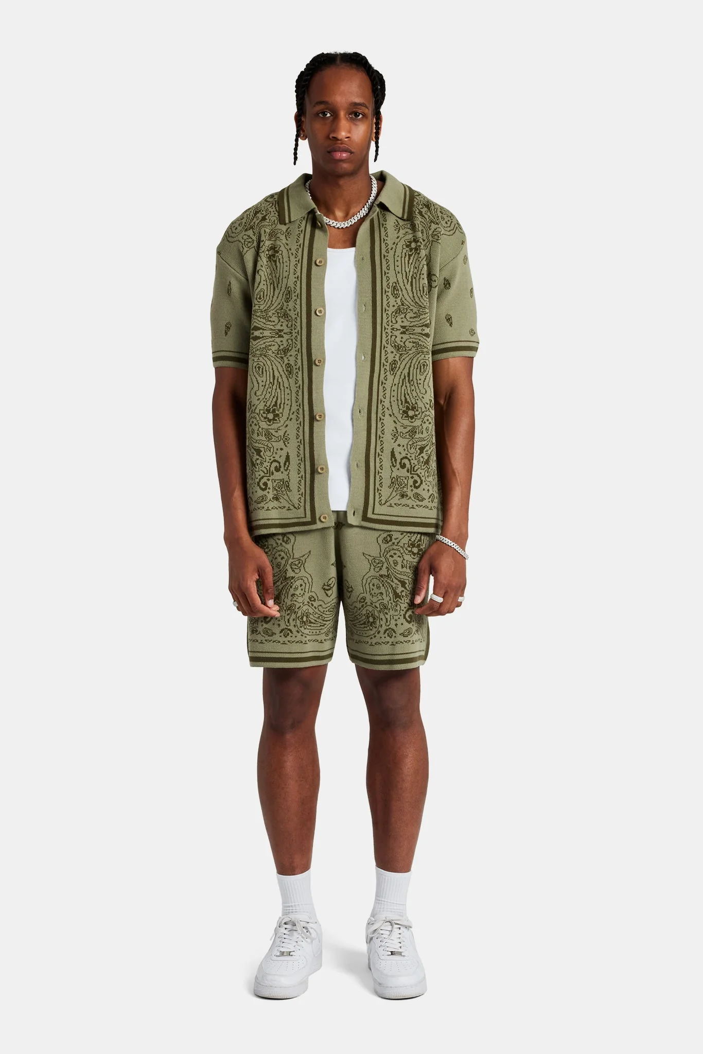 Bandana Knit Shirt & Short Set - Green - Image 5