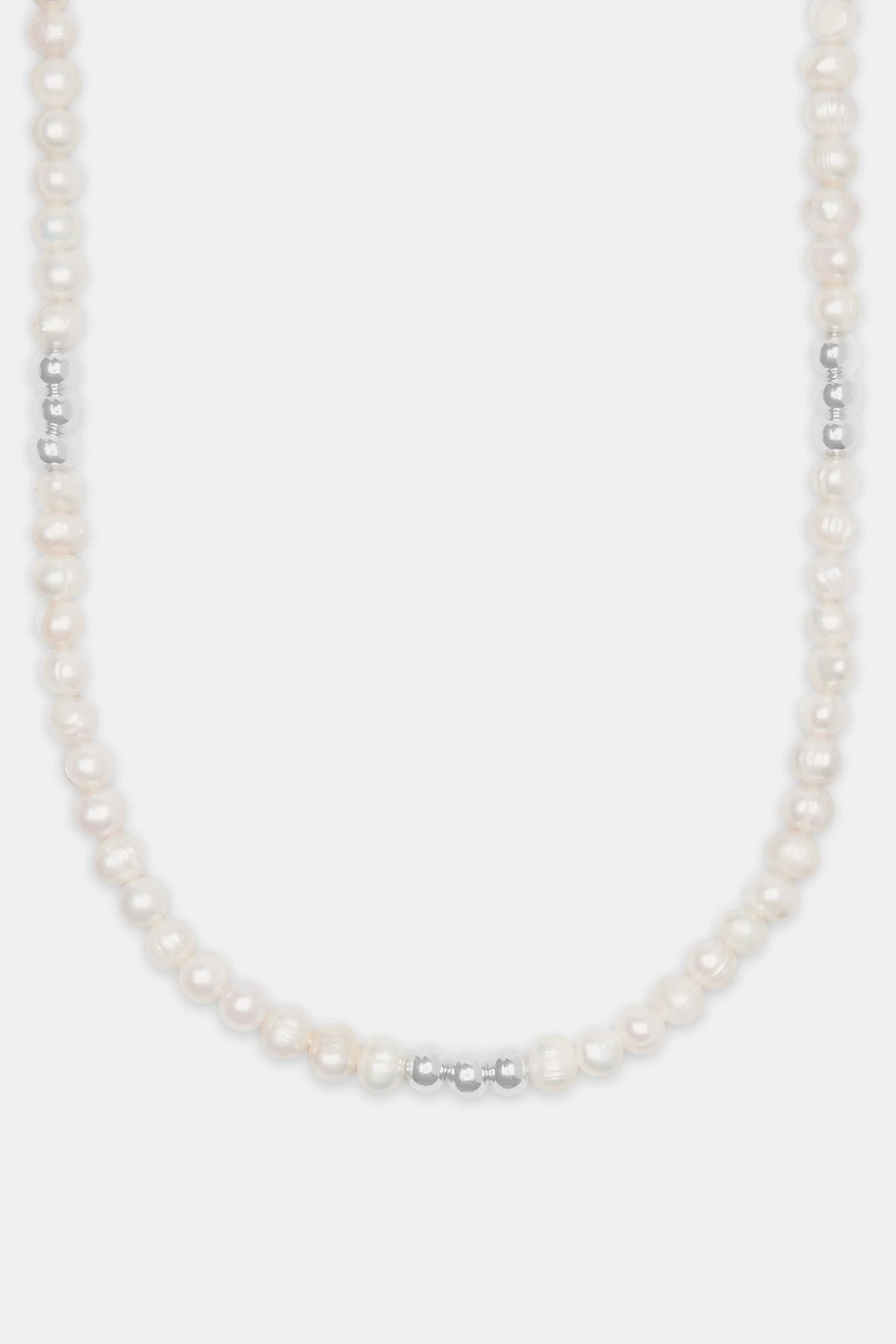 Baroque Freshwater Pearl Metallic Bead Necklace - White - Image 2