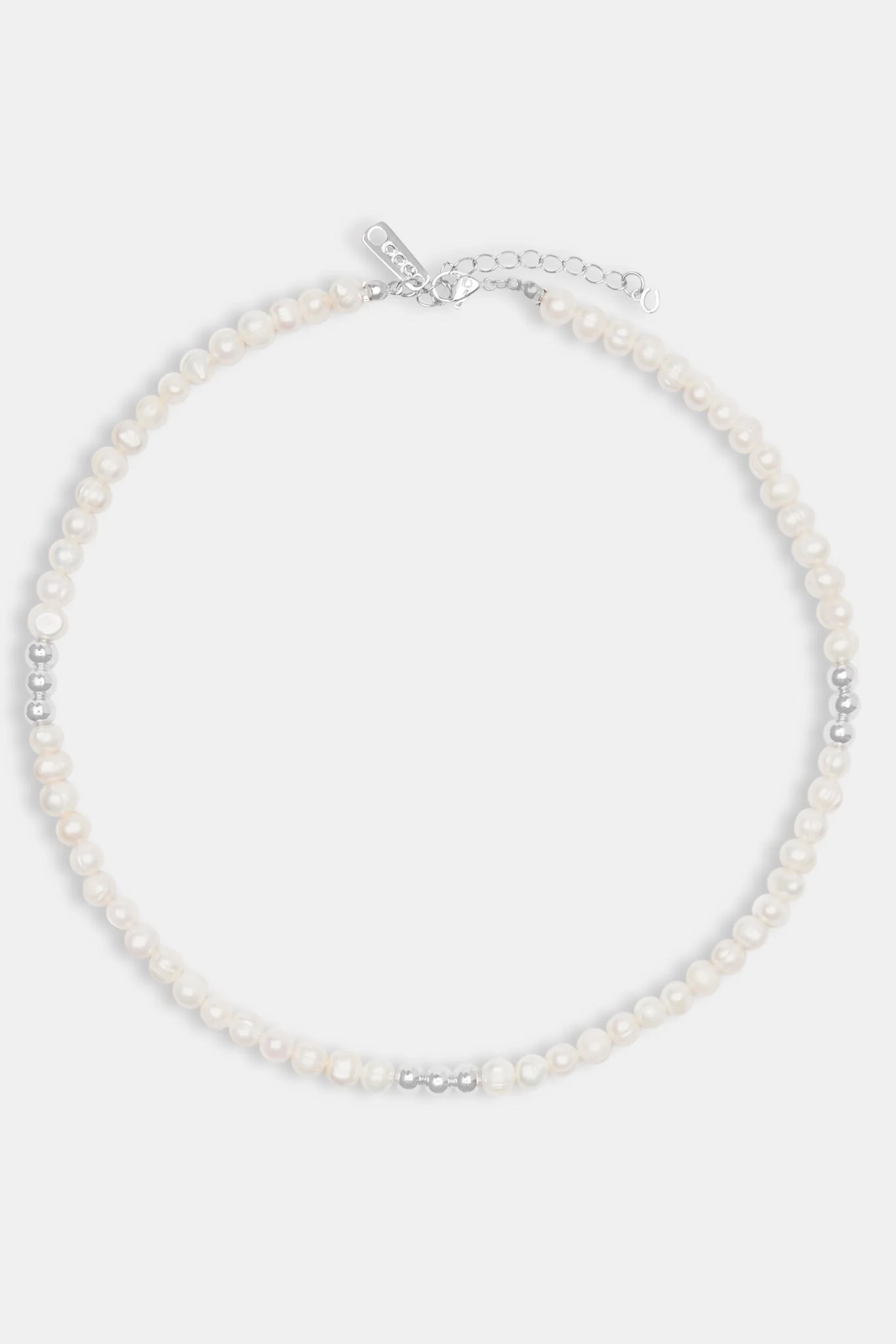 Baroque Freshwater Pearl Metallic Bead Necklace - White - Image 3