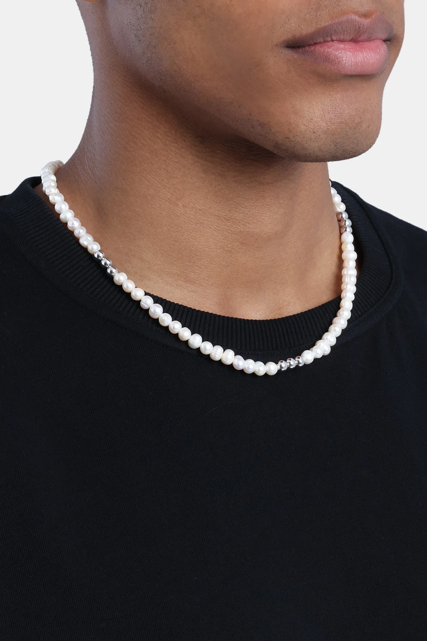 Baroque Freshwater Pearl Metallic Bead Necklace - White - Image 4