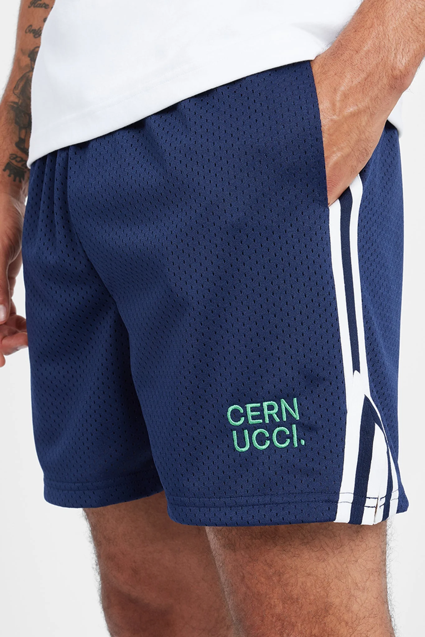 Cernucci Text Mesh Short - Navy - Image 2