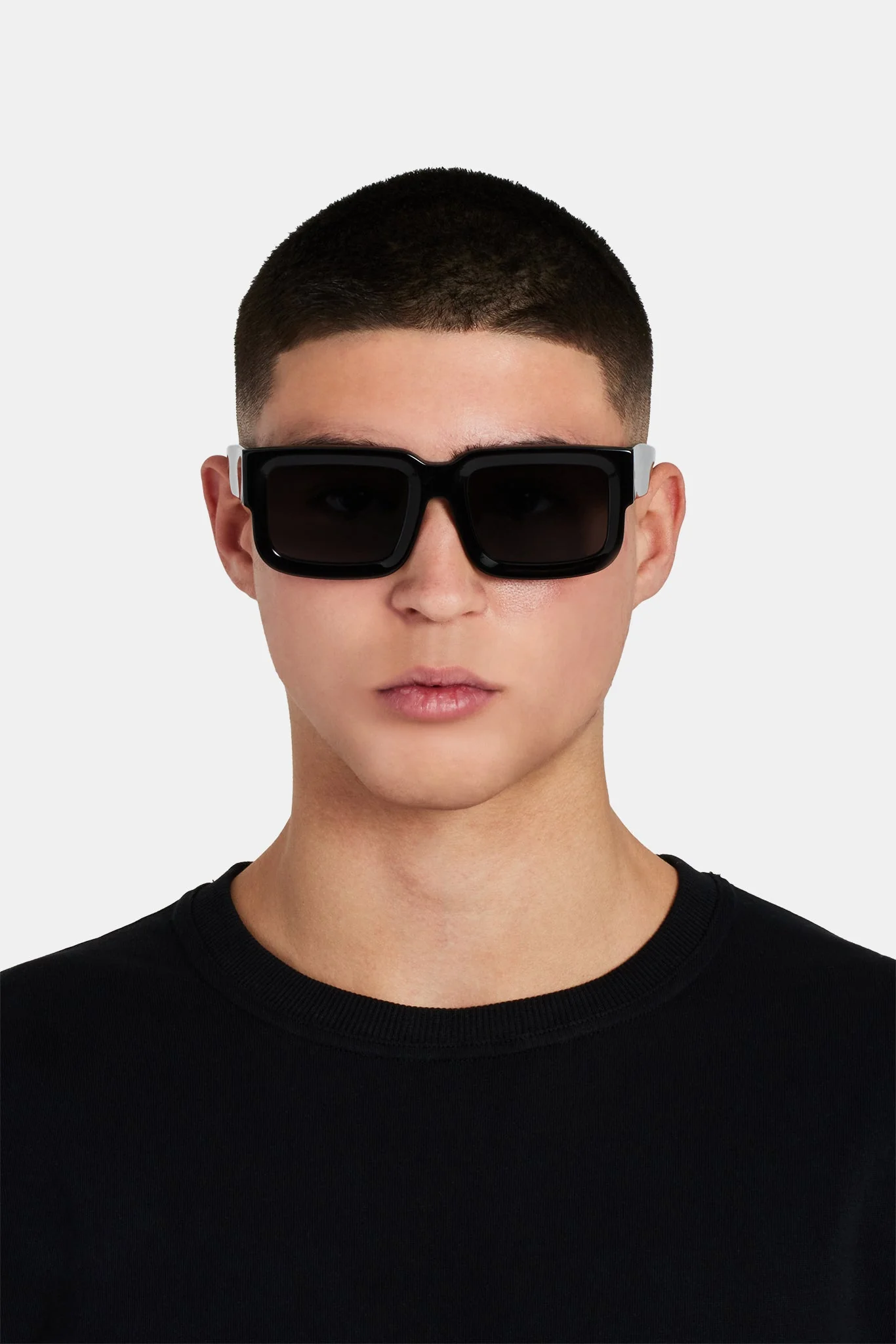 Beseled Chunky Square Acetate Frame Sunglasses - Black - Image 4