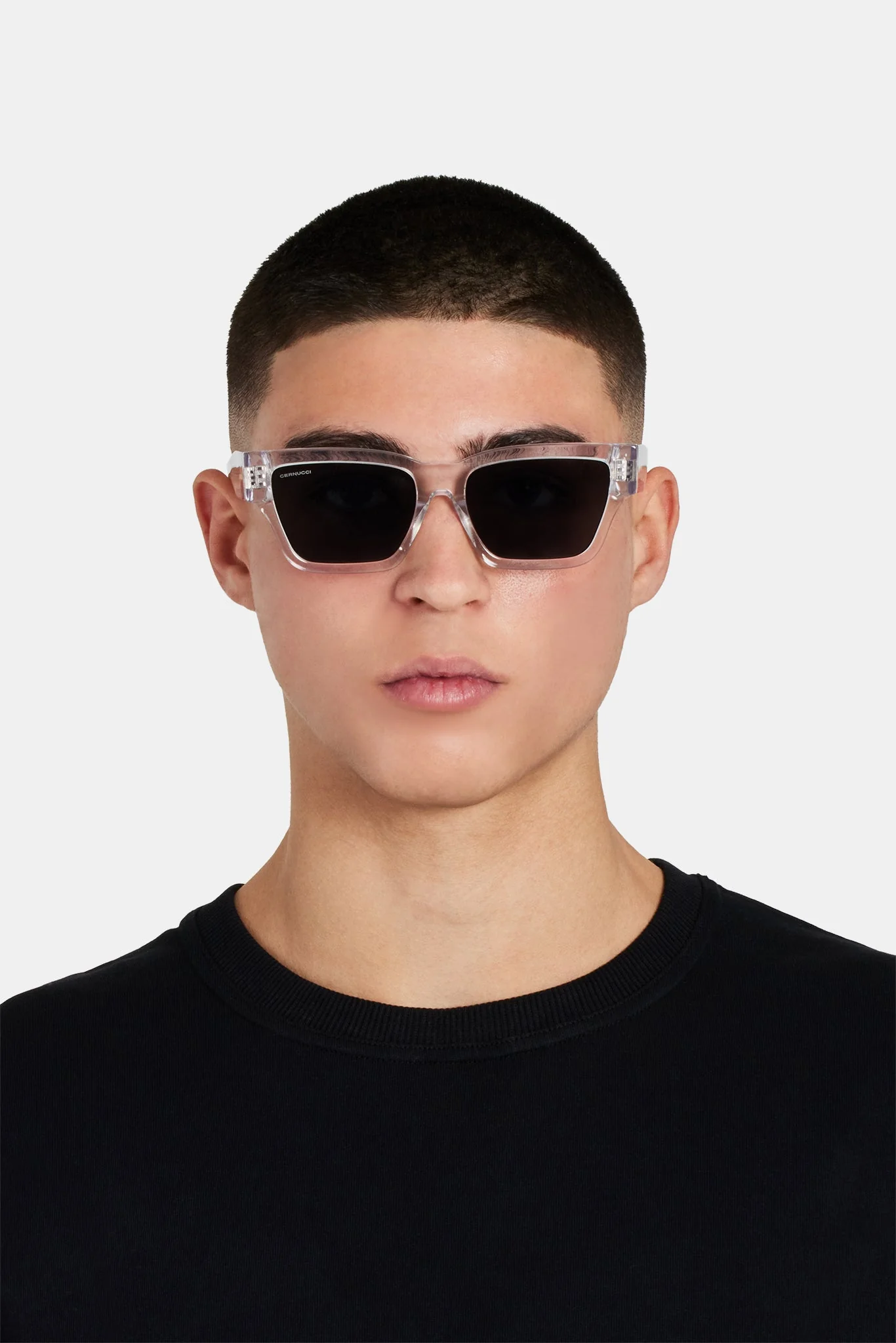 Beseled Chunky Square Acetate Frame Sunglasses - Crystal - Image 4