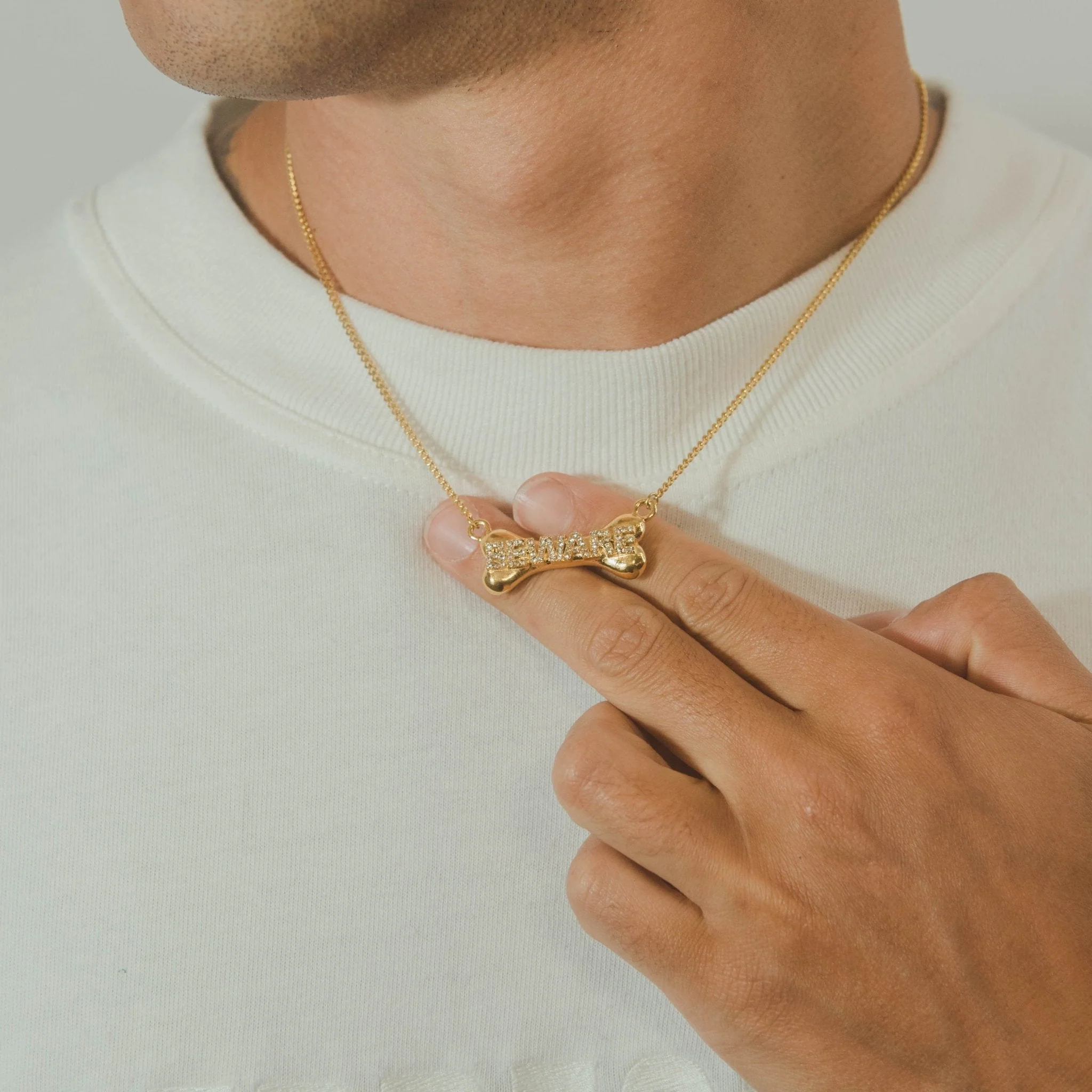 Beware Bone Necklace - Gold - 3mm - Image 2