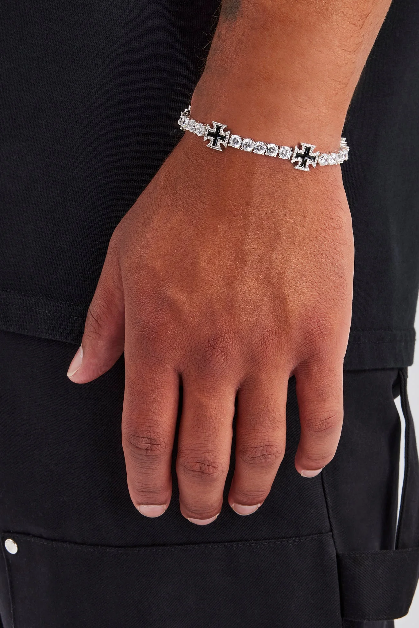 Black Cross Motif Tennis Chain & Bracelet - 5mm - Image 5