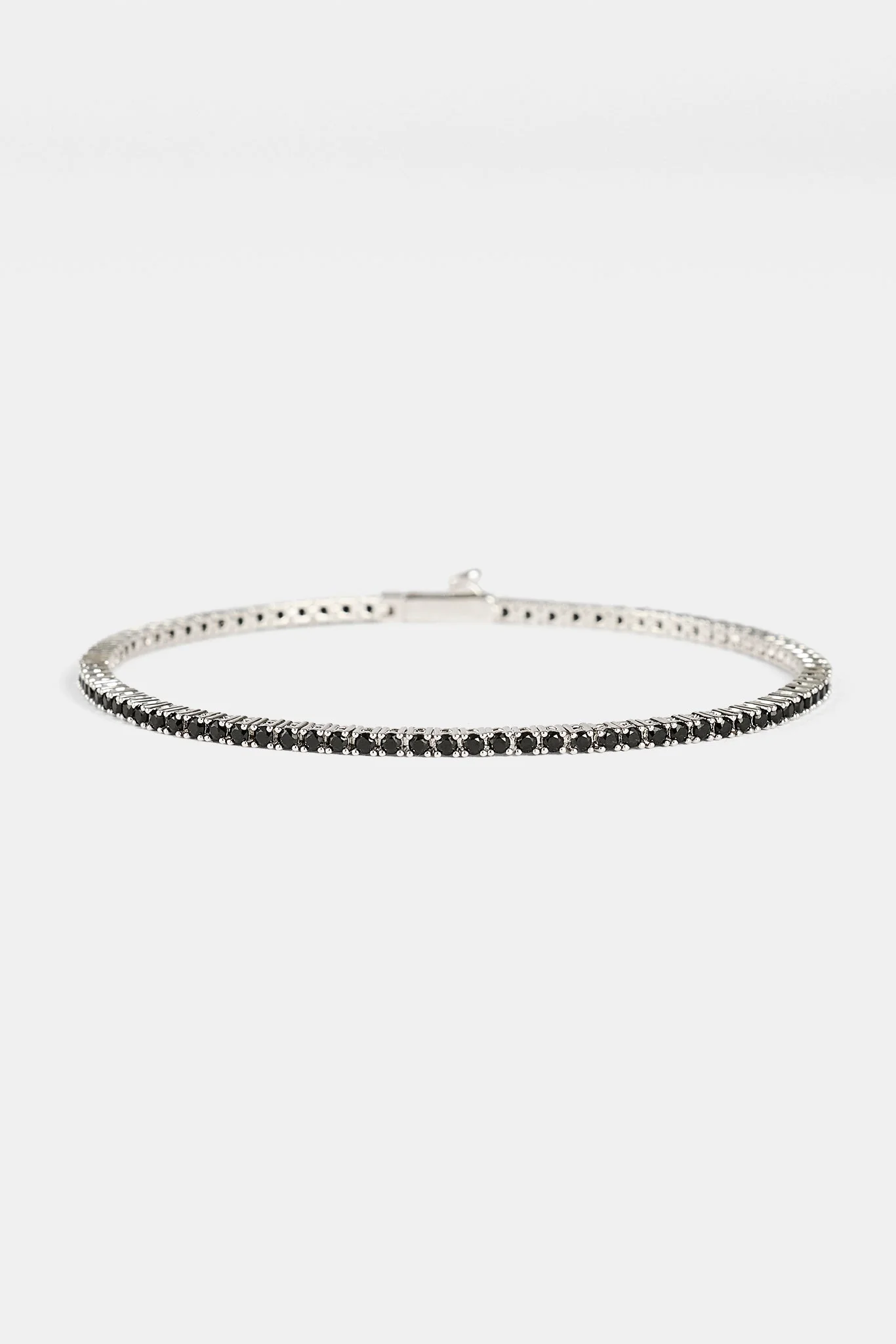 Black CZ Tennis Bracelet - 2mm - White - Image 2