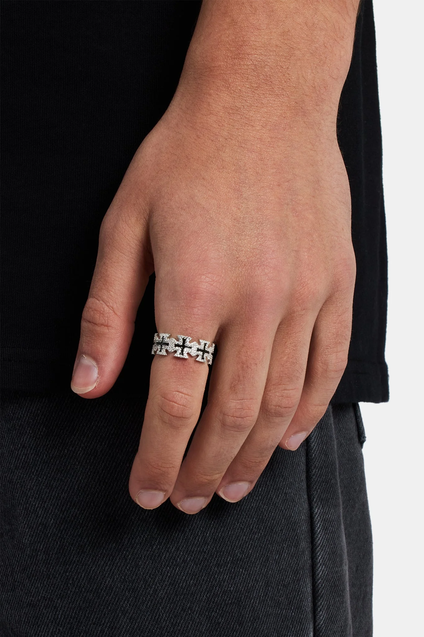 Black Enamel Cross Motif Ring - Image 2