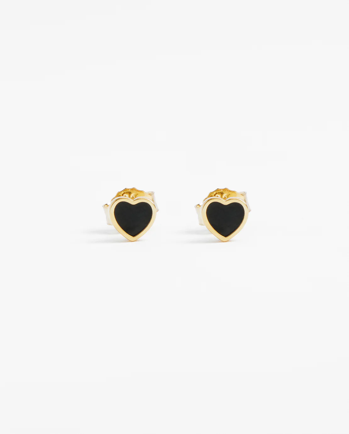 Black Heart Enamel Stud Earrings - Gold