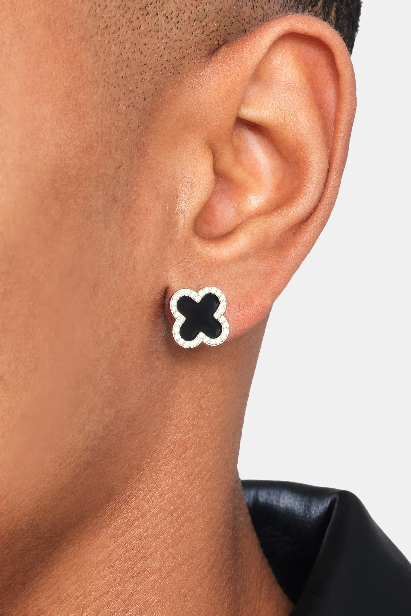 Black Motif Stud Earrings - White - Image 2