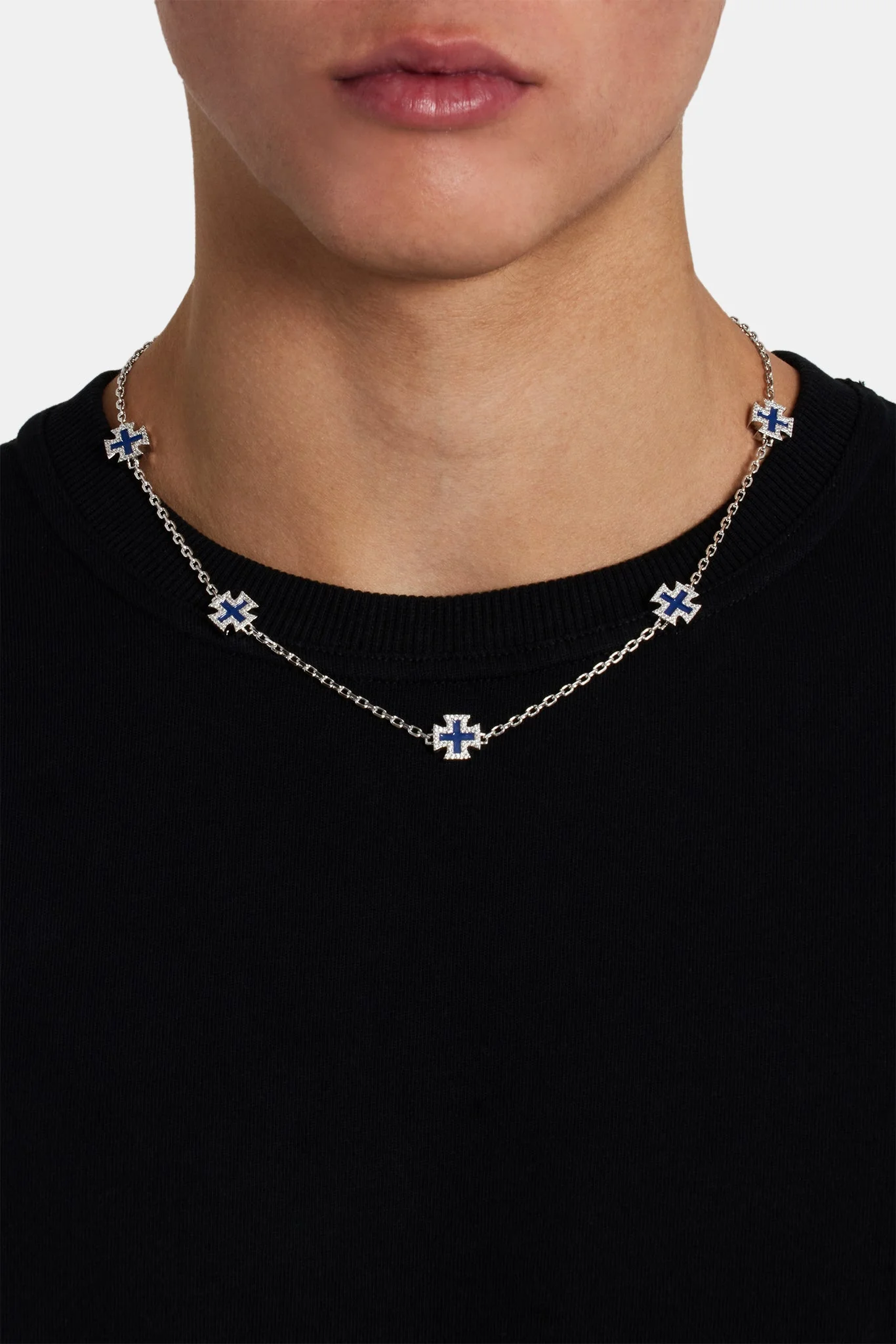 Blue Enamel Cross Motif Chain - 12mm