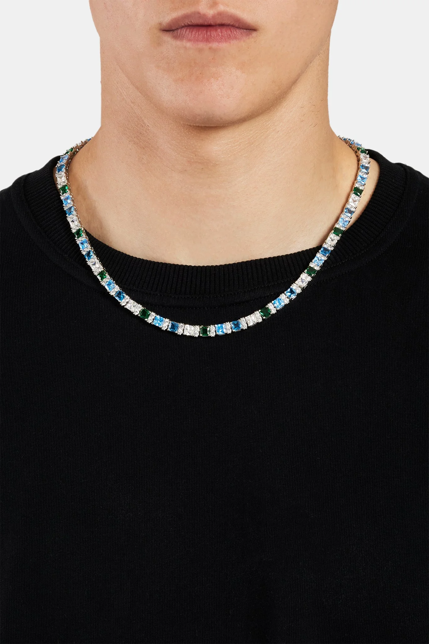 Blue & Green CZ Baguette Tennis Chain - Image 2