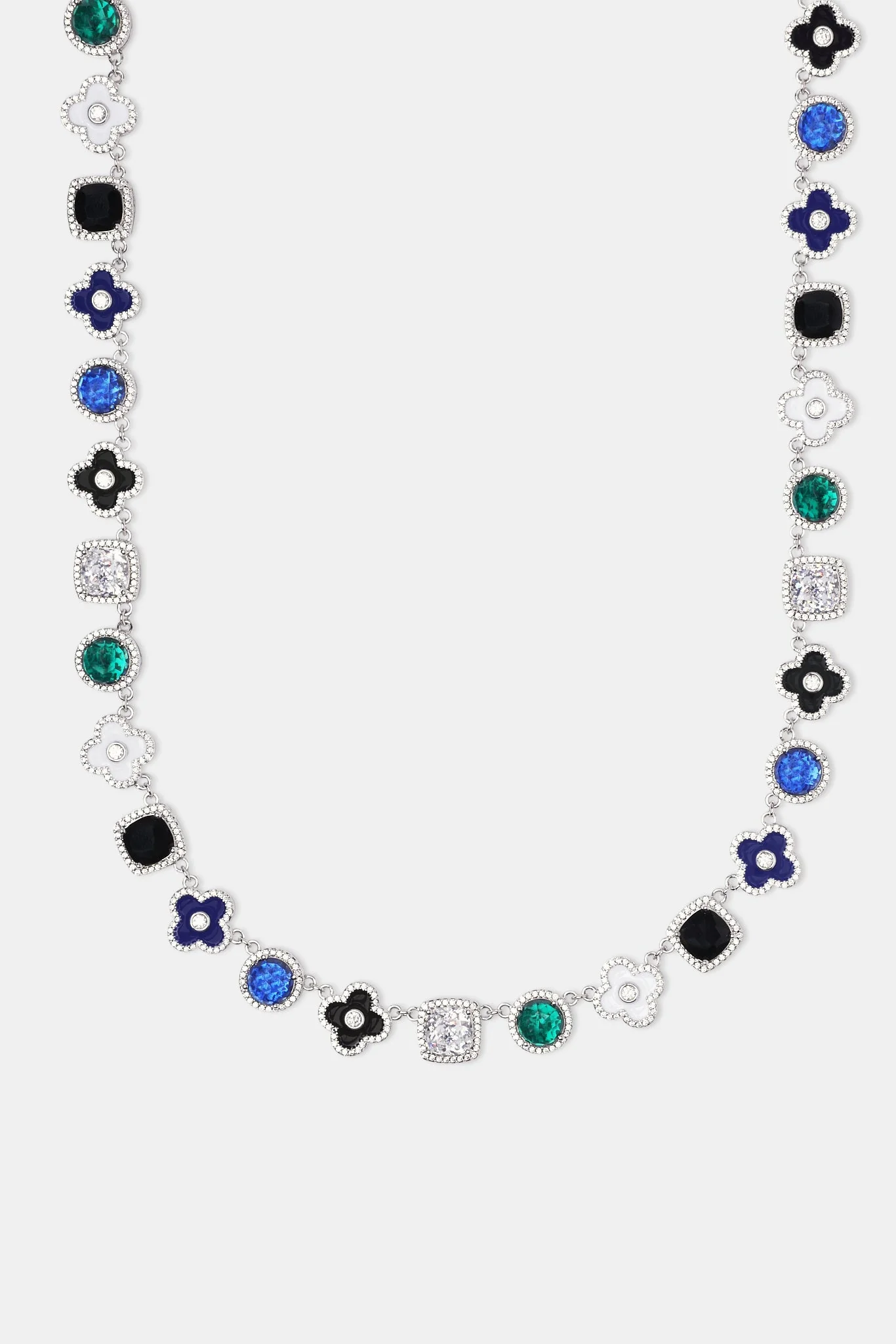 Blue Multi Gem + Motif Chain & Bracelet - White - 10mm - Image 3