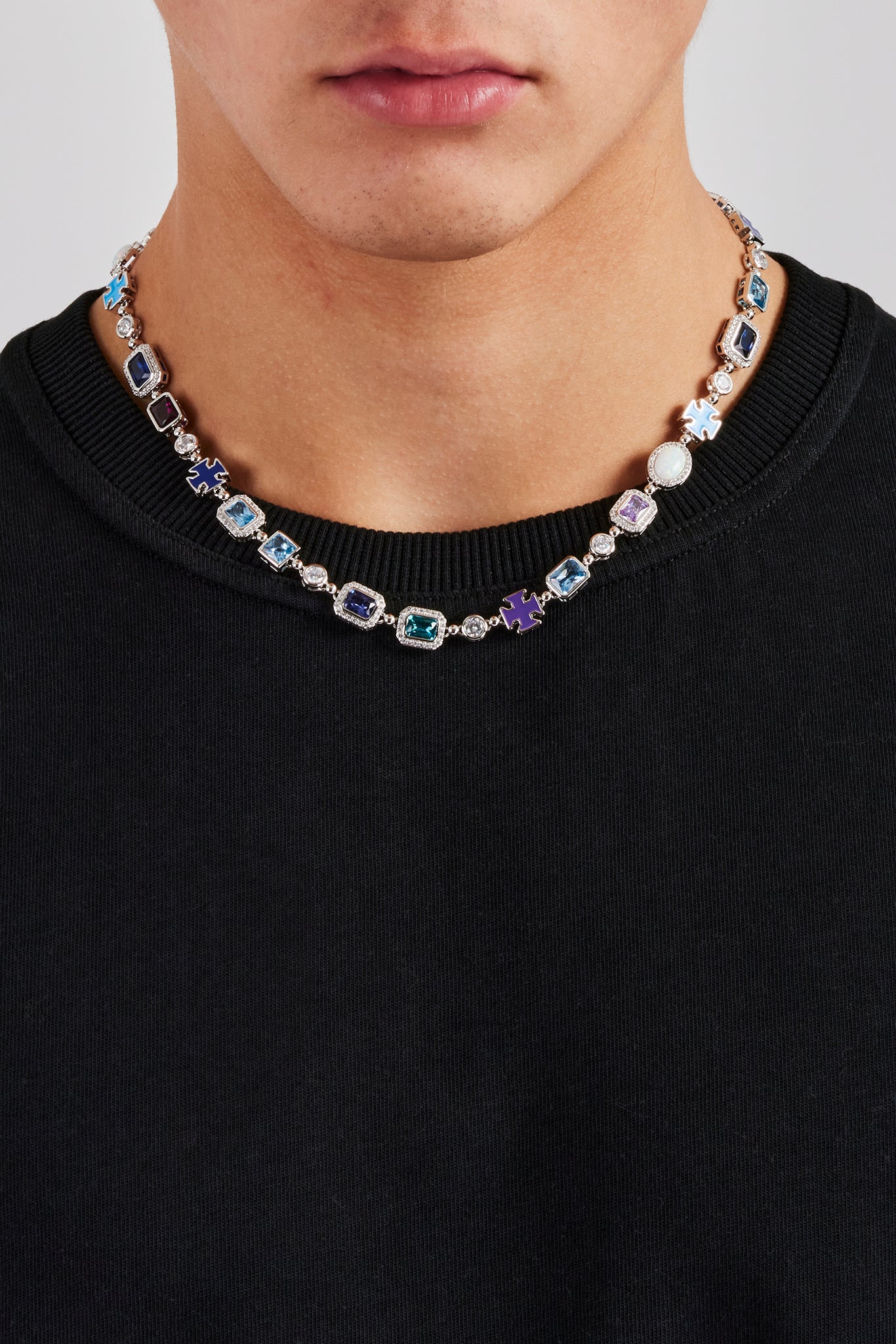 Blue Multi Gemstone Motif Necklace - 10mm