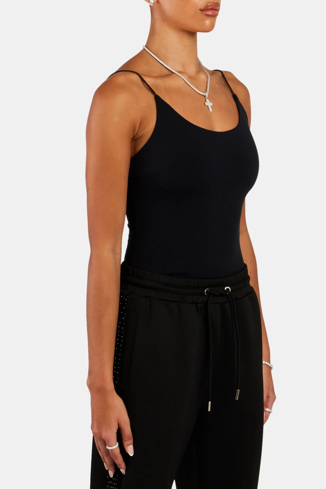 Bodysuit With Rhinestone Straps - Black - Image 4