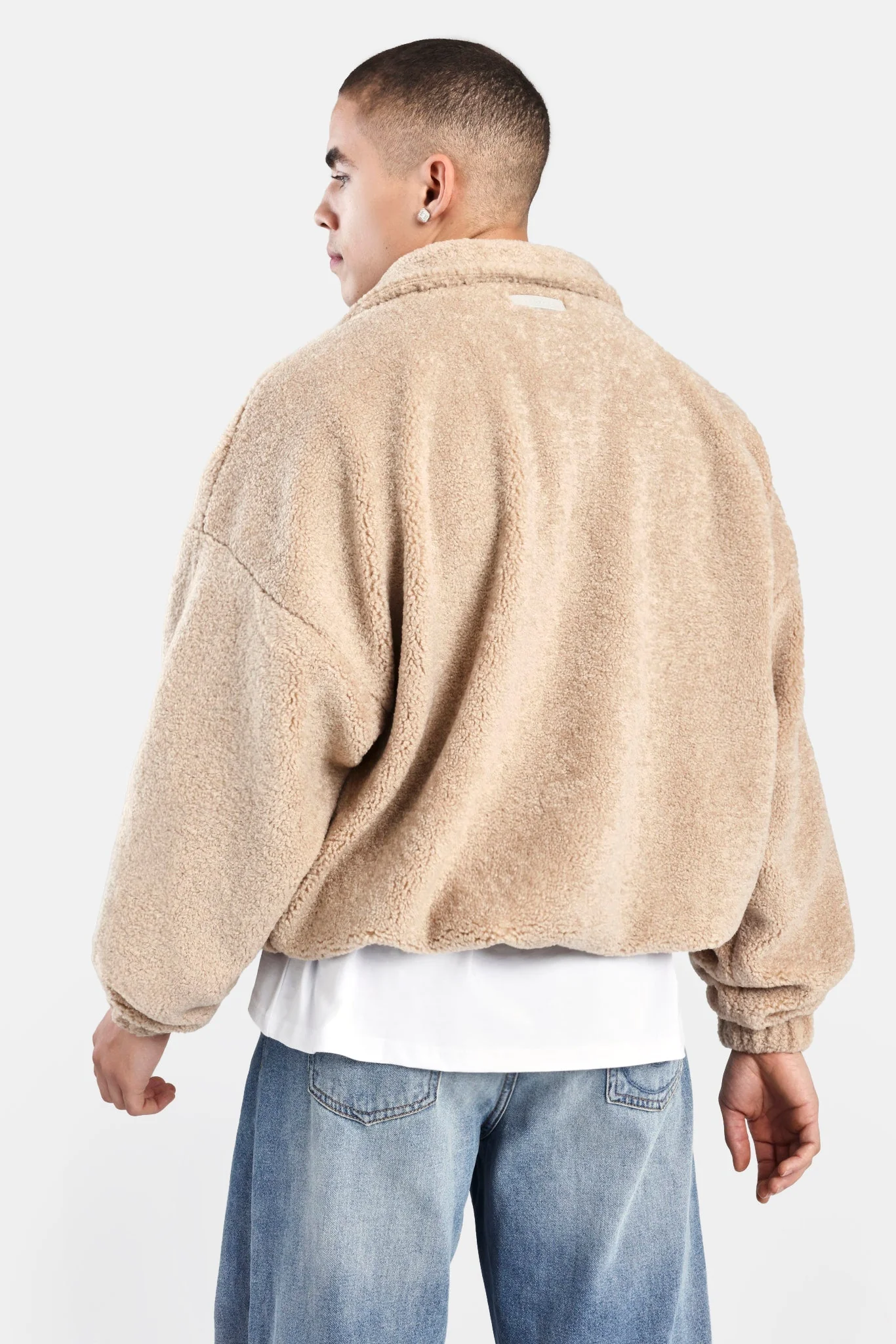 Borg Half Zip Sweatshirt - Stone - Image 4