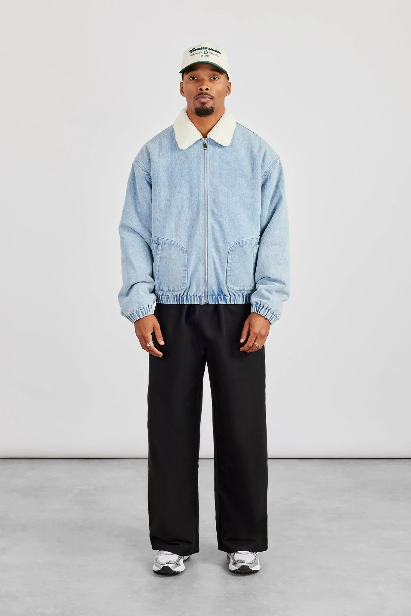 Borg Lined Denim Bomber- Light Blue - Image 4
