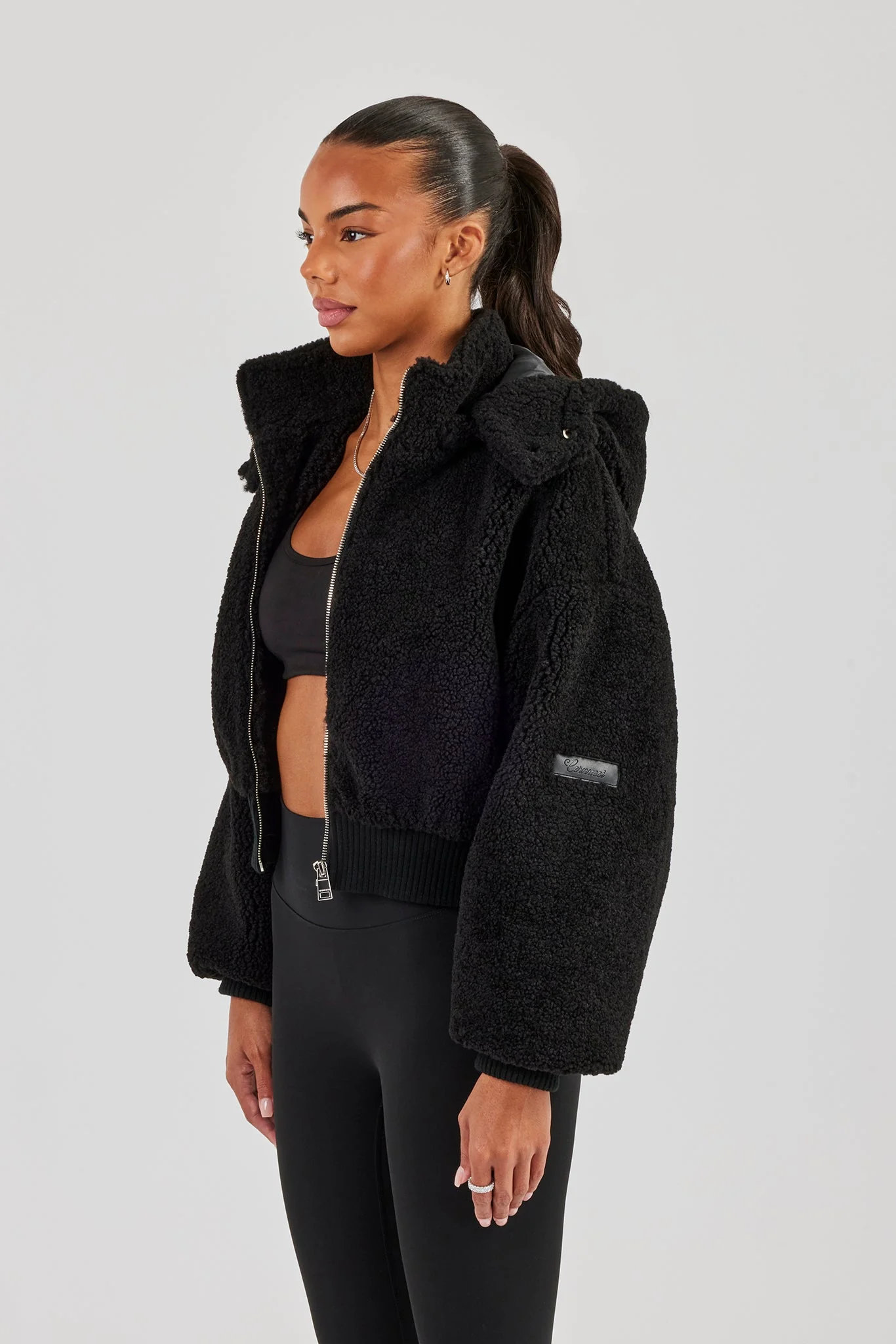 Borg Zip Through Hoodie - Black - Image 3