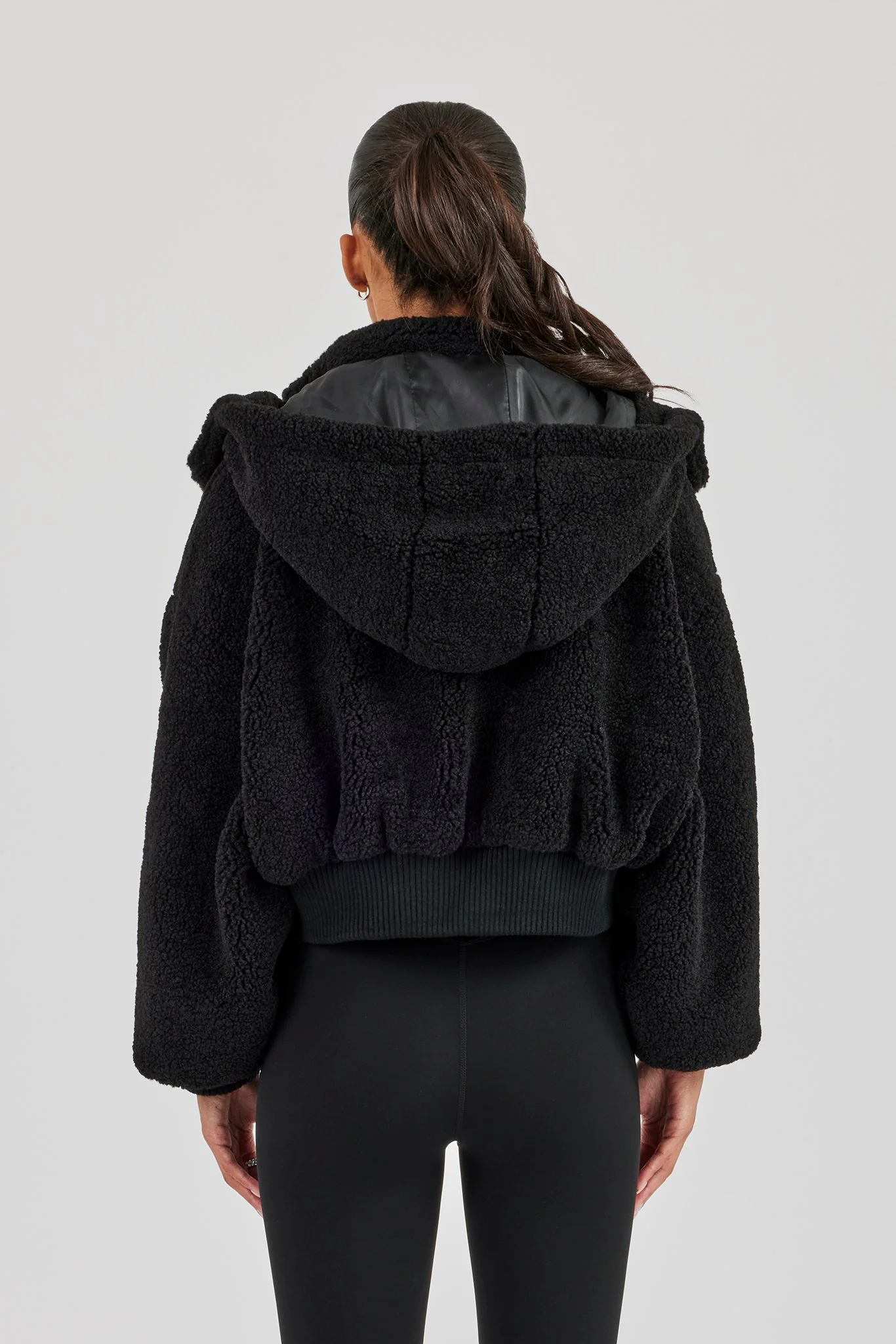 Borg Zip Through Hoodie - Black - Image 4